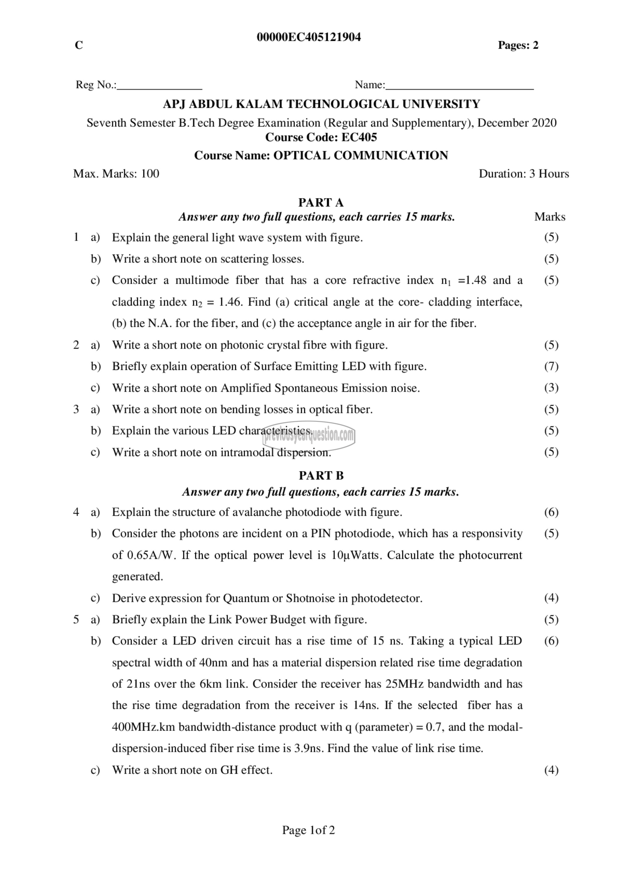 Question Paper - Optical Communication-1