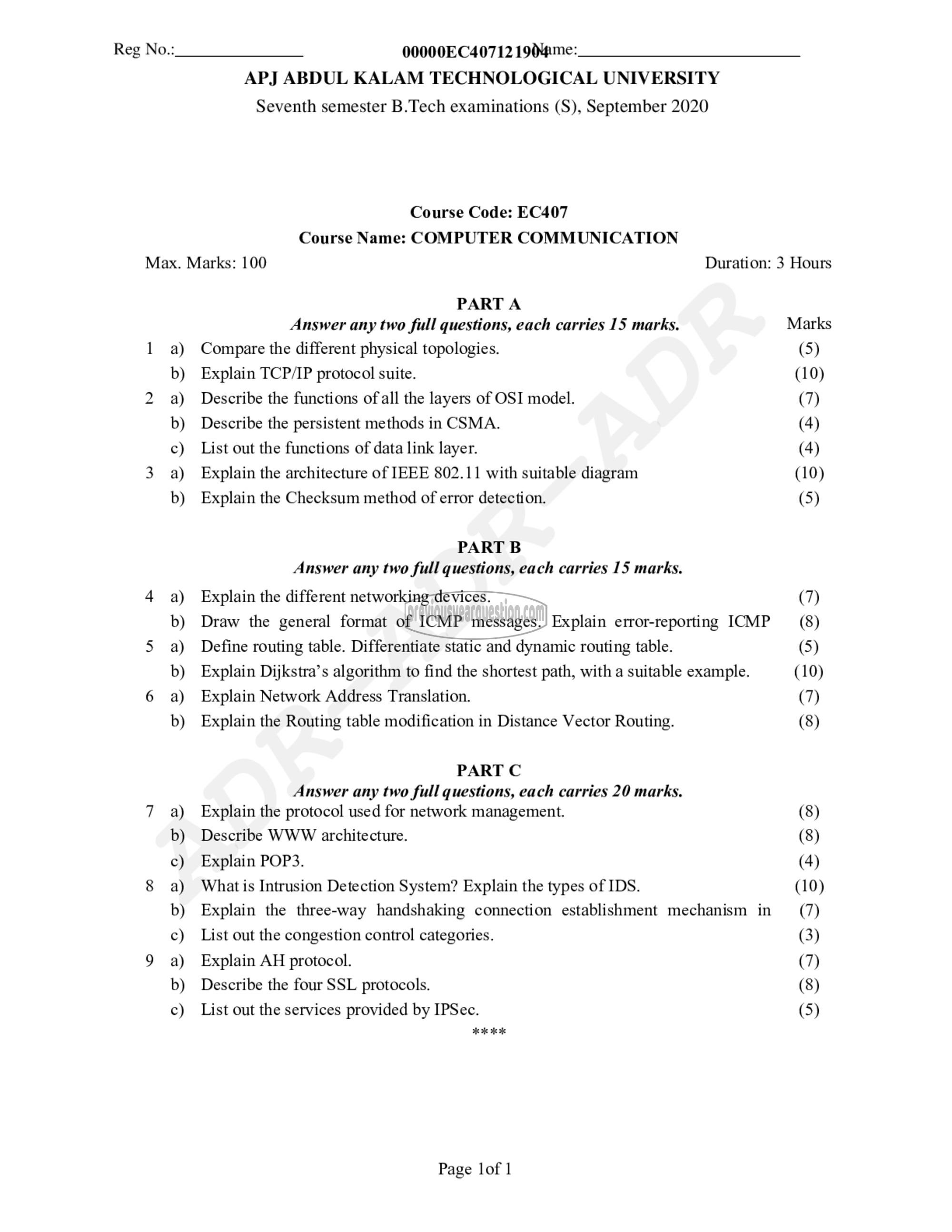 Question Paper - Computer Communication-1