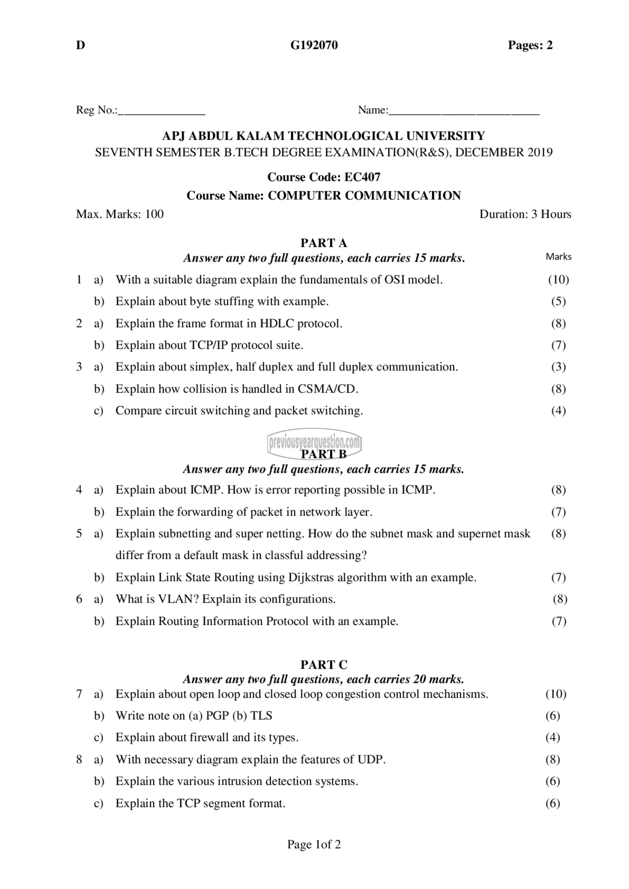 Question Paper - Computer Communication-1