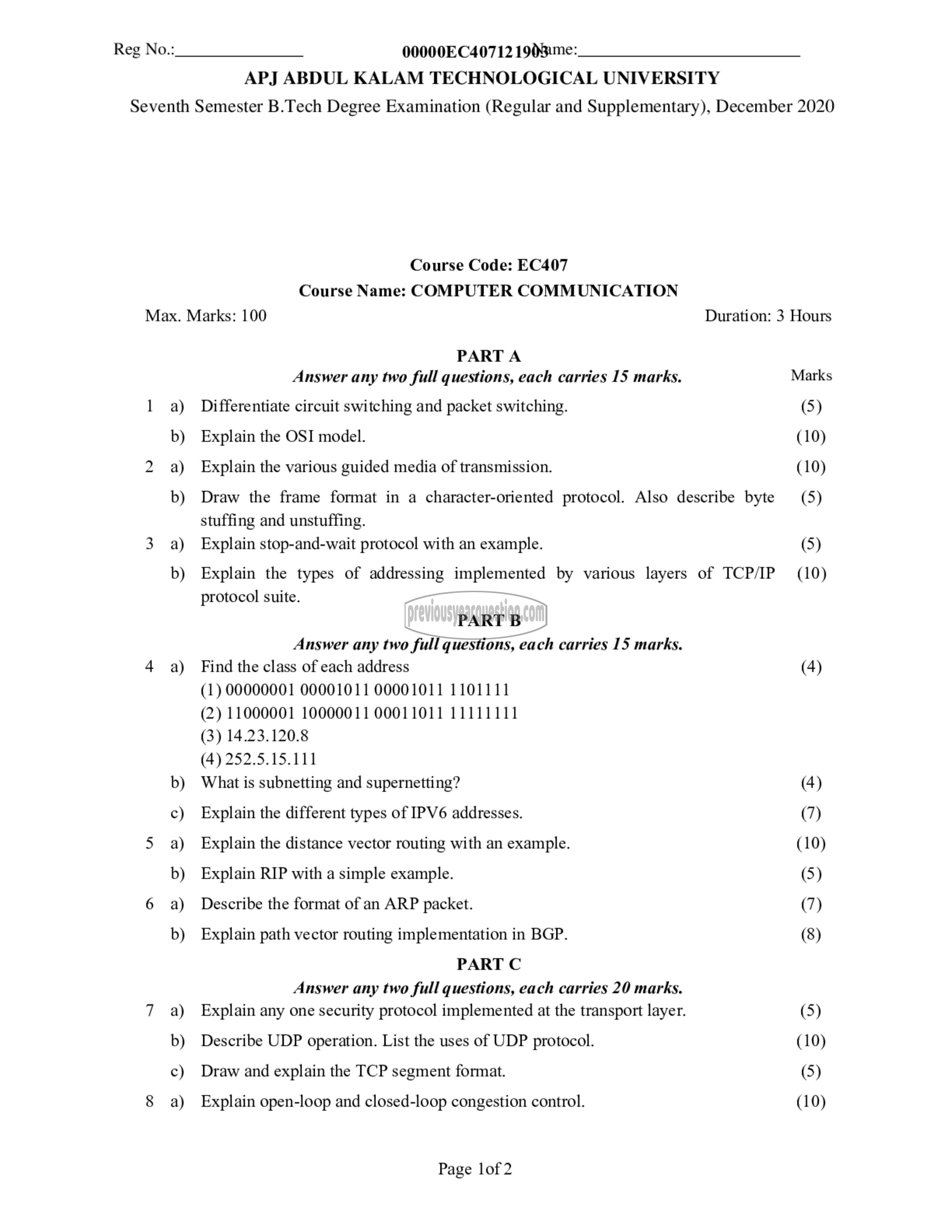 Question Paper - Computer Communication-1