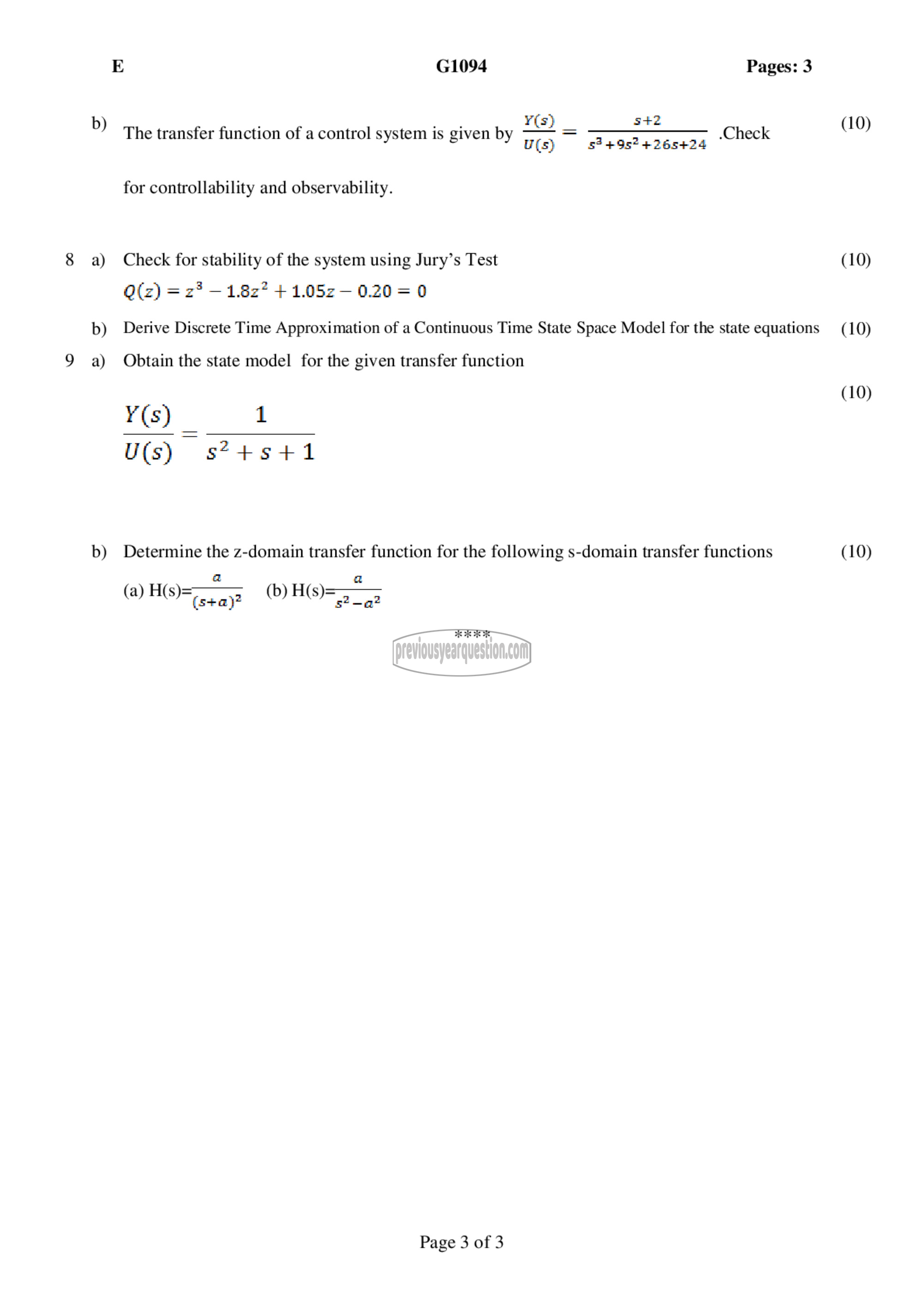 Question Paper - Control Systems-3