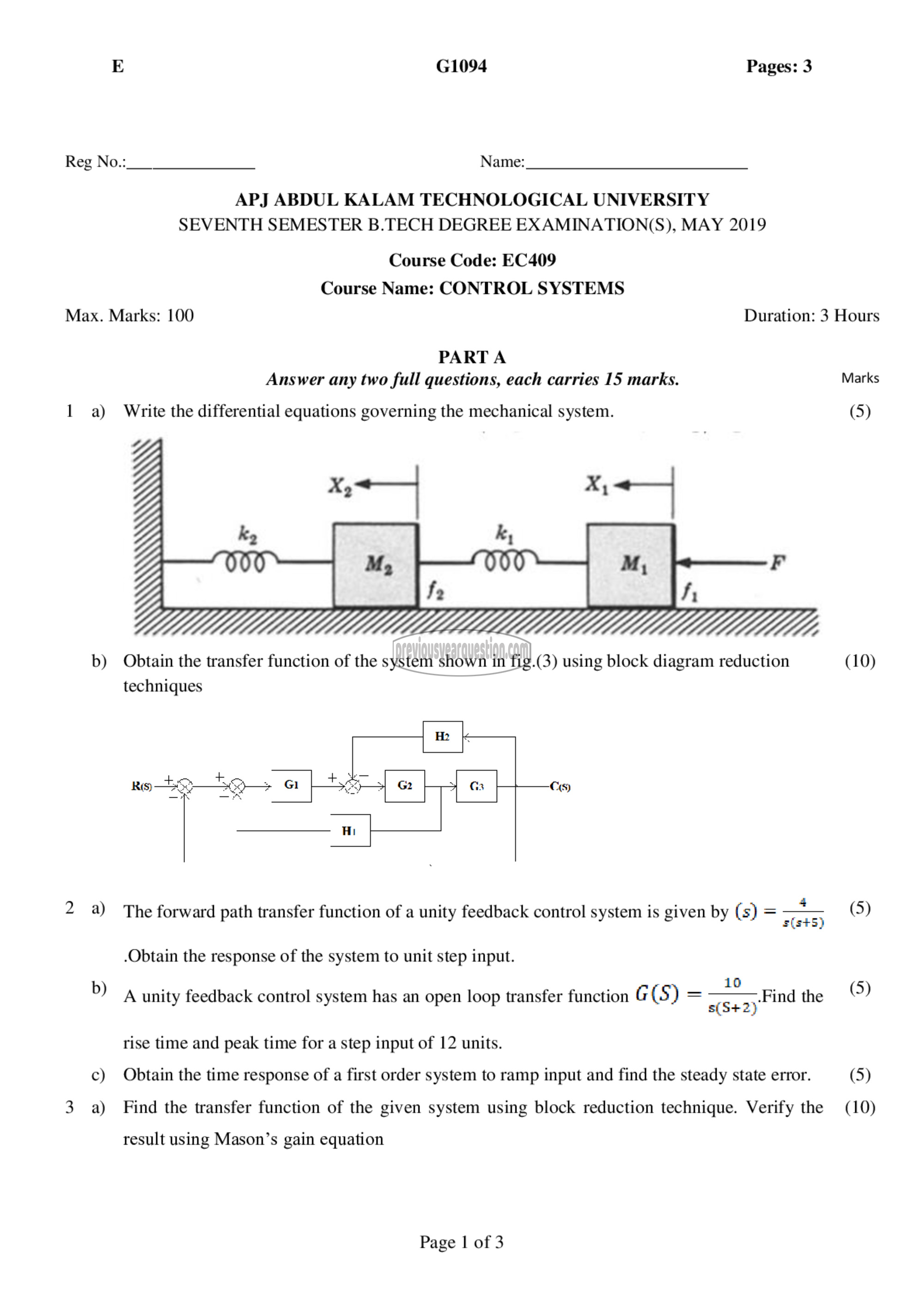 Question Paper - Control Systems-1