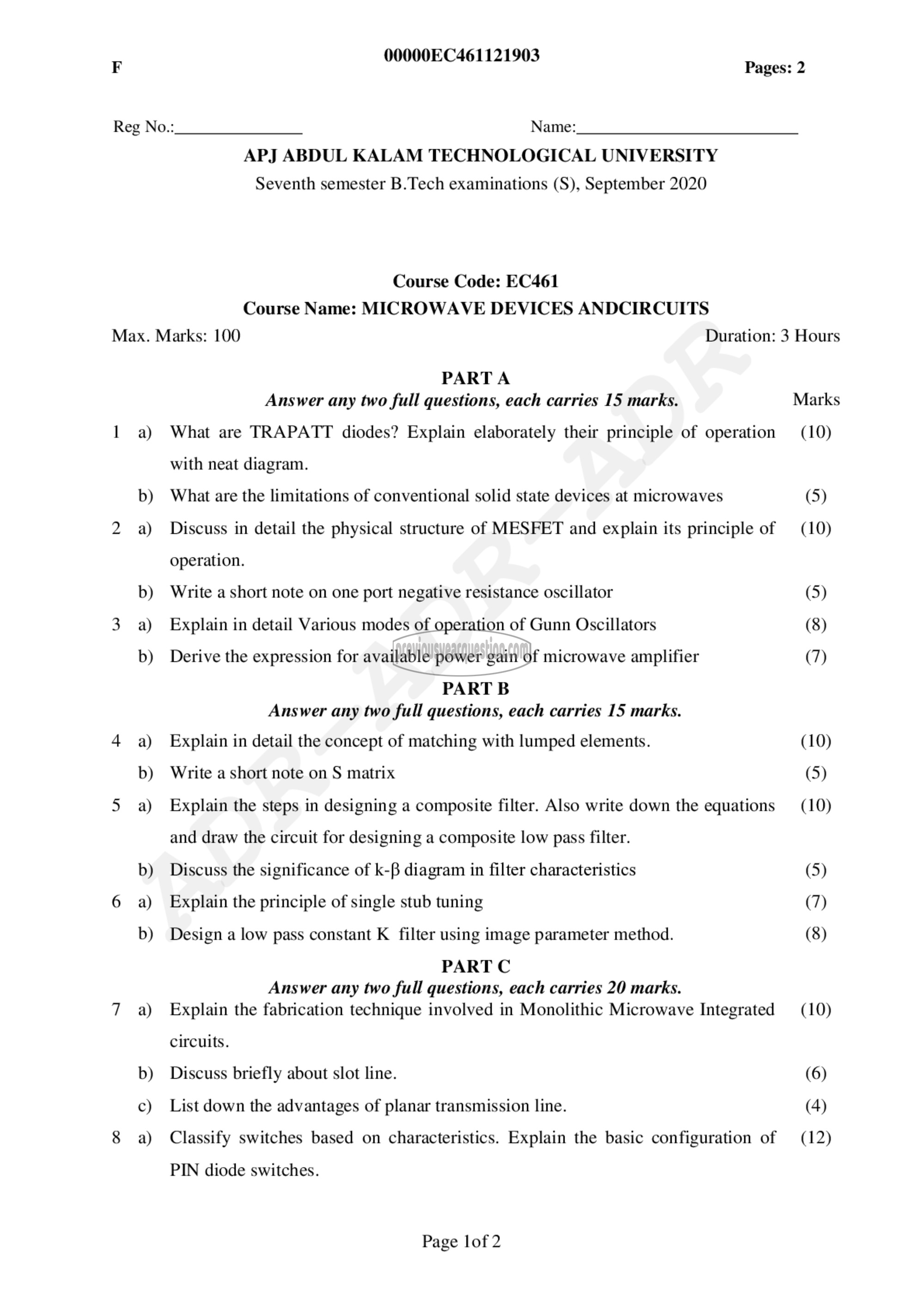 Question Paper - Microwave Devices and Circuits-1