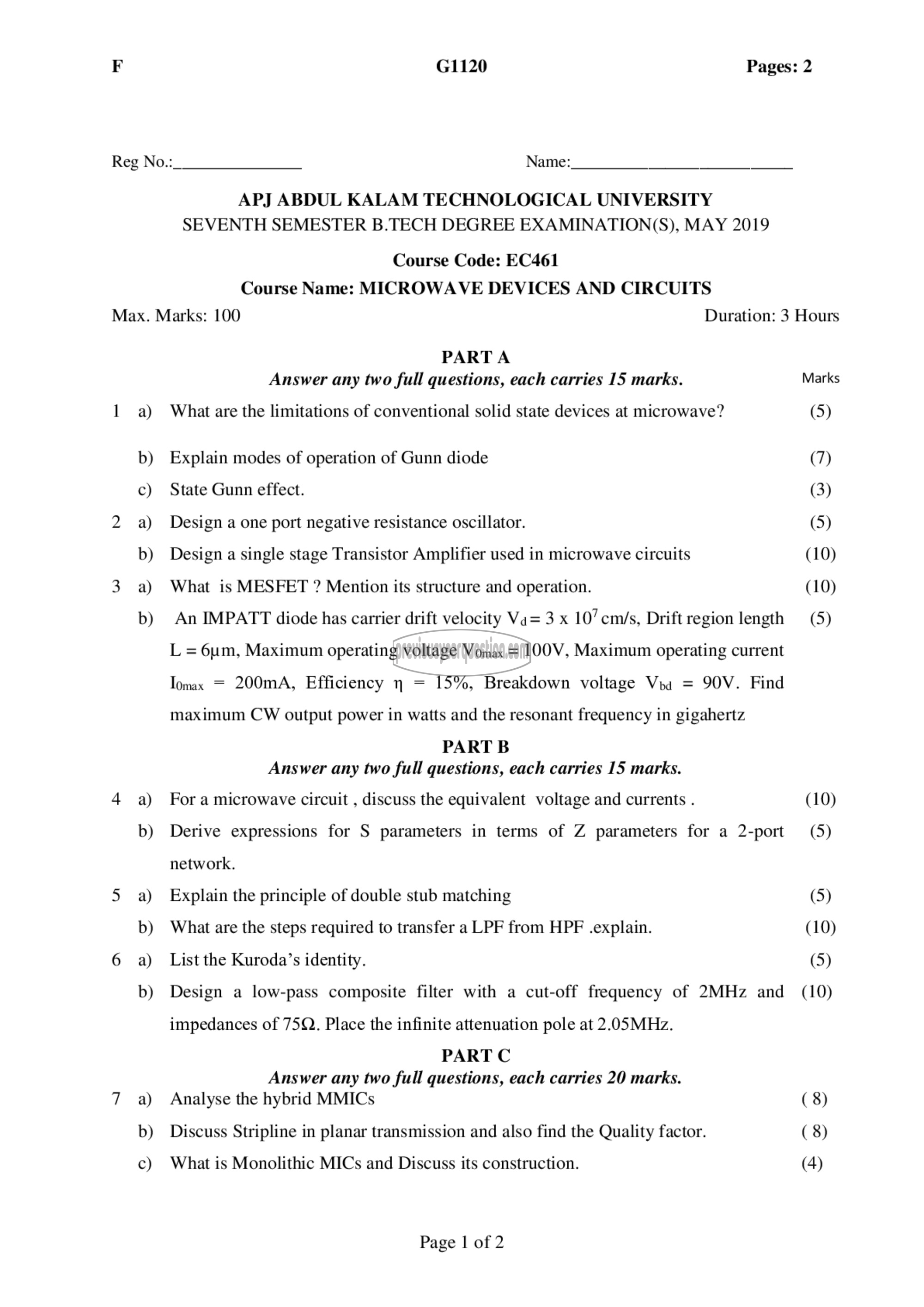 Question Paper - Microwave Devices and Circuits-1