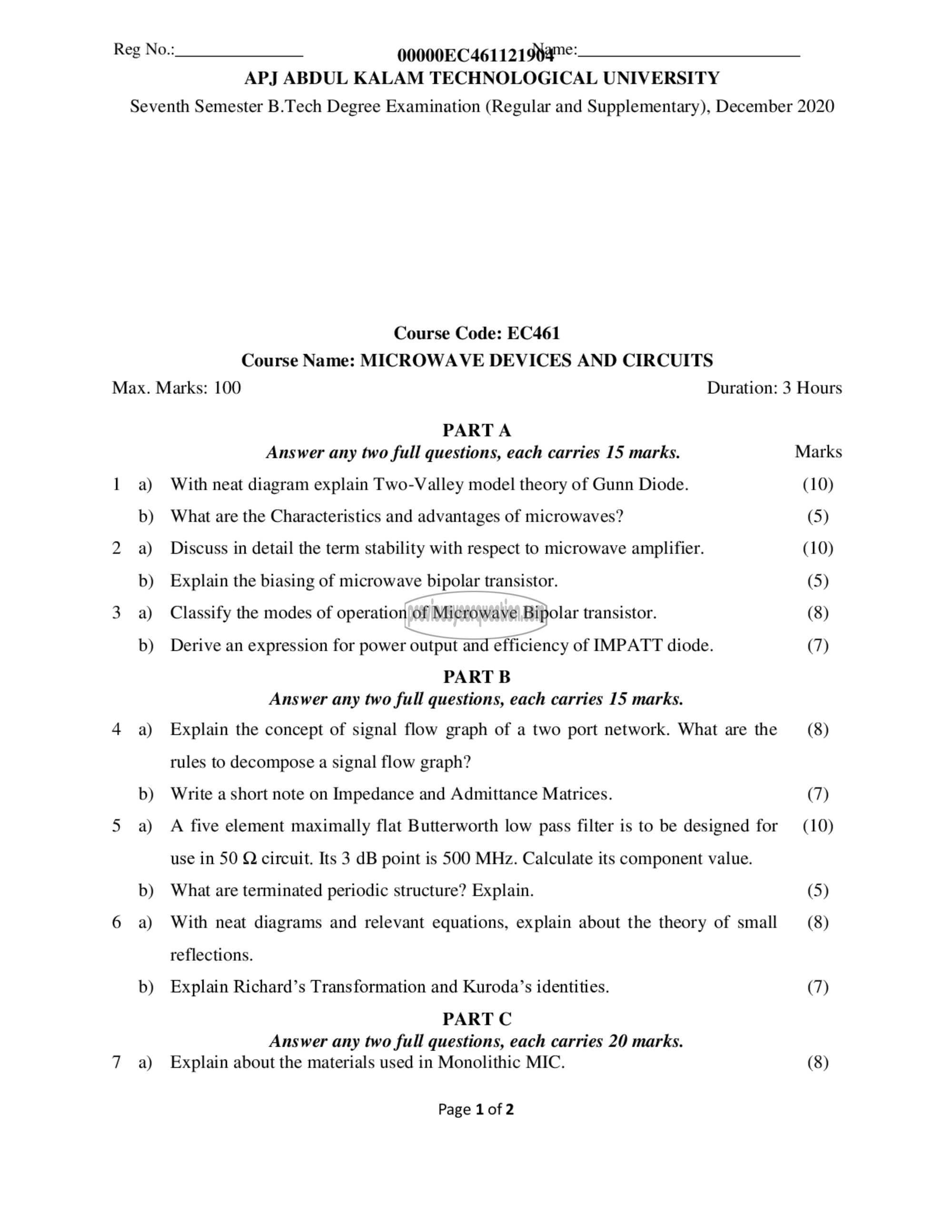 Question Paper - Microwave Devices and Circuits-1