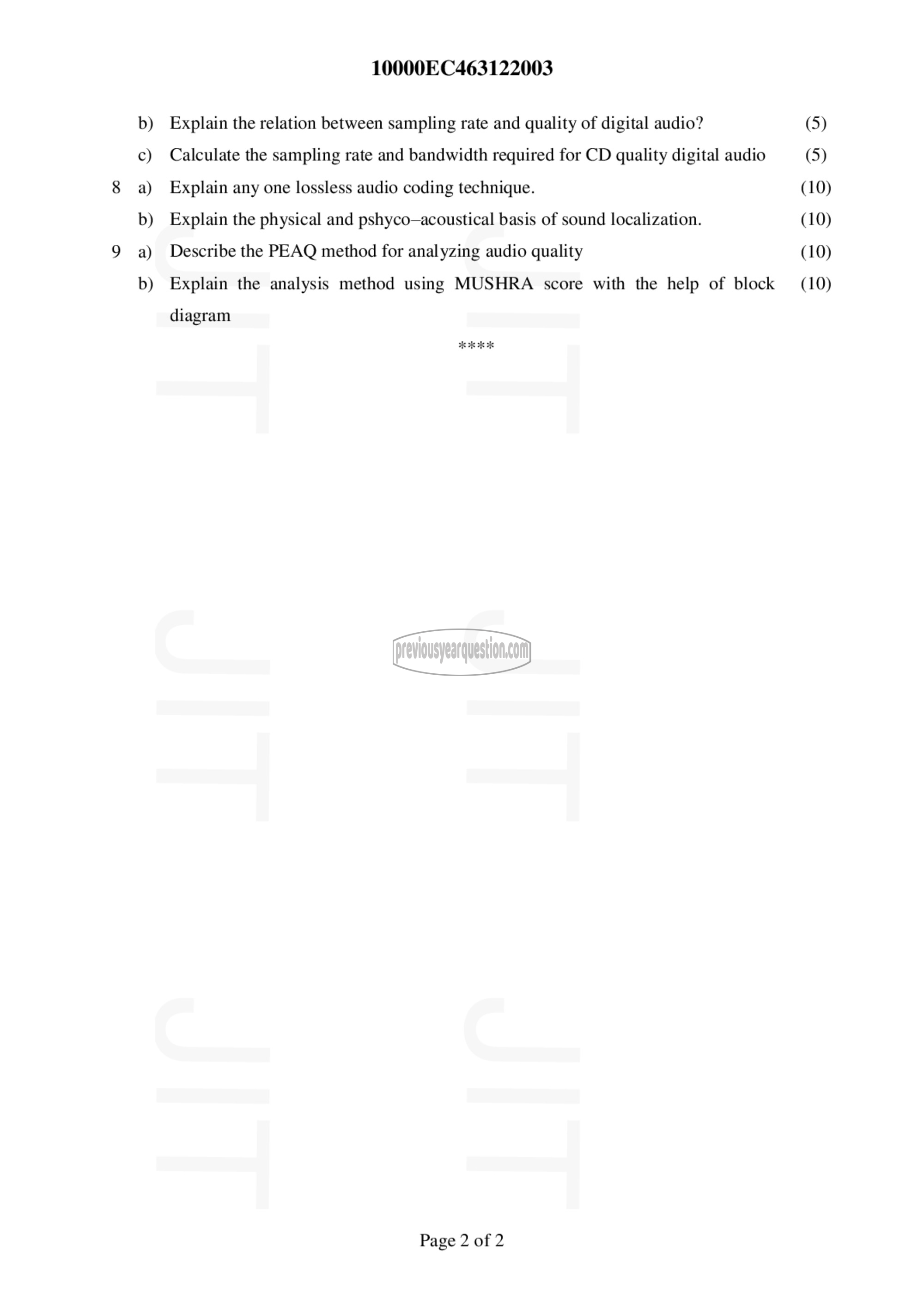 Question Paper - Speech and Audio Signal Processing-2