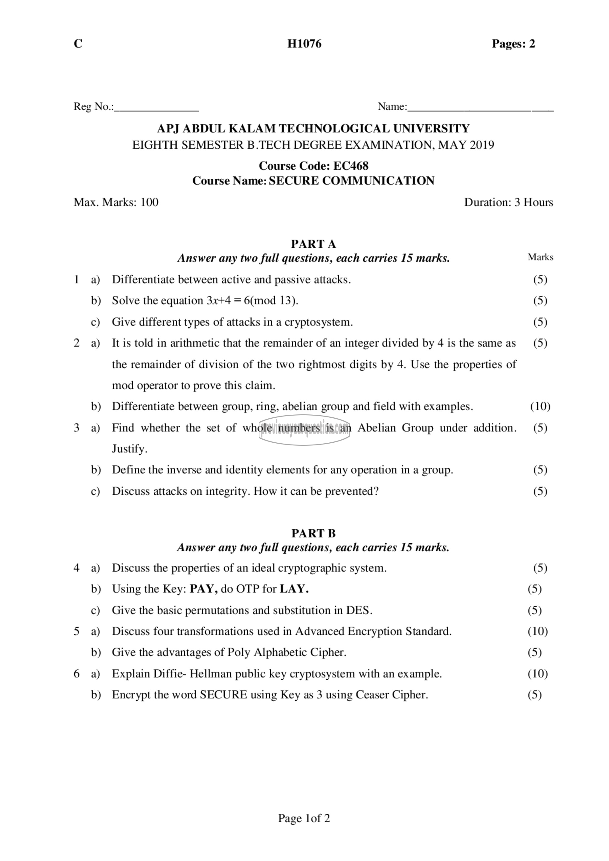 Question Paper - Secure Communication-1