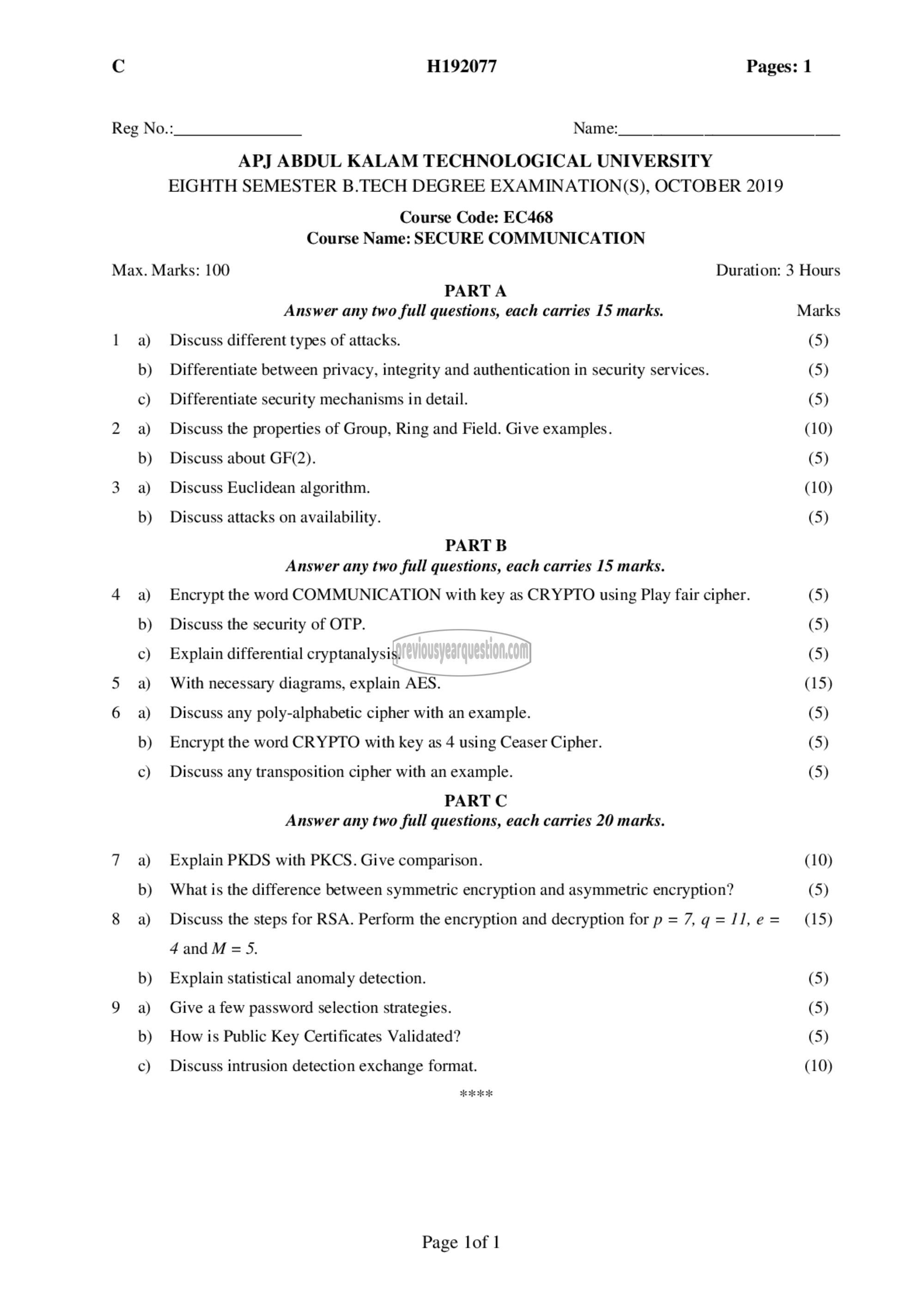 Question Paper - Secure Communication-1