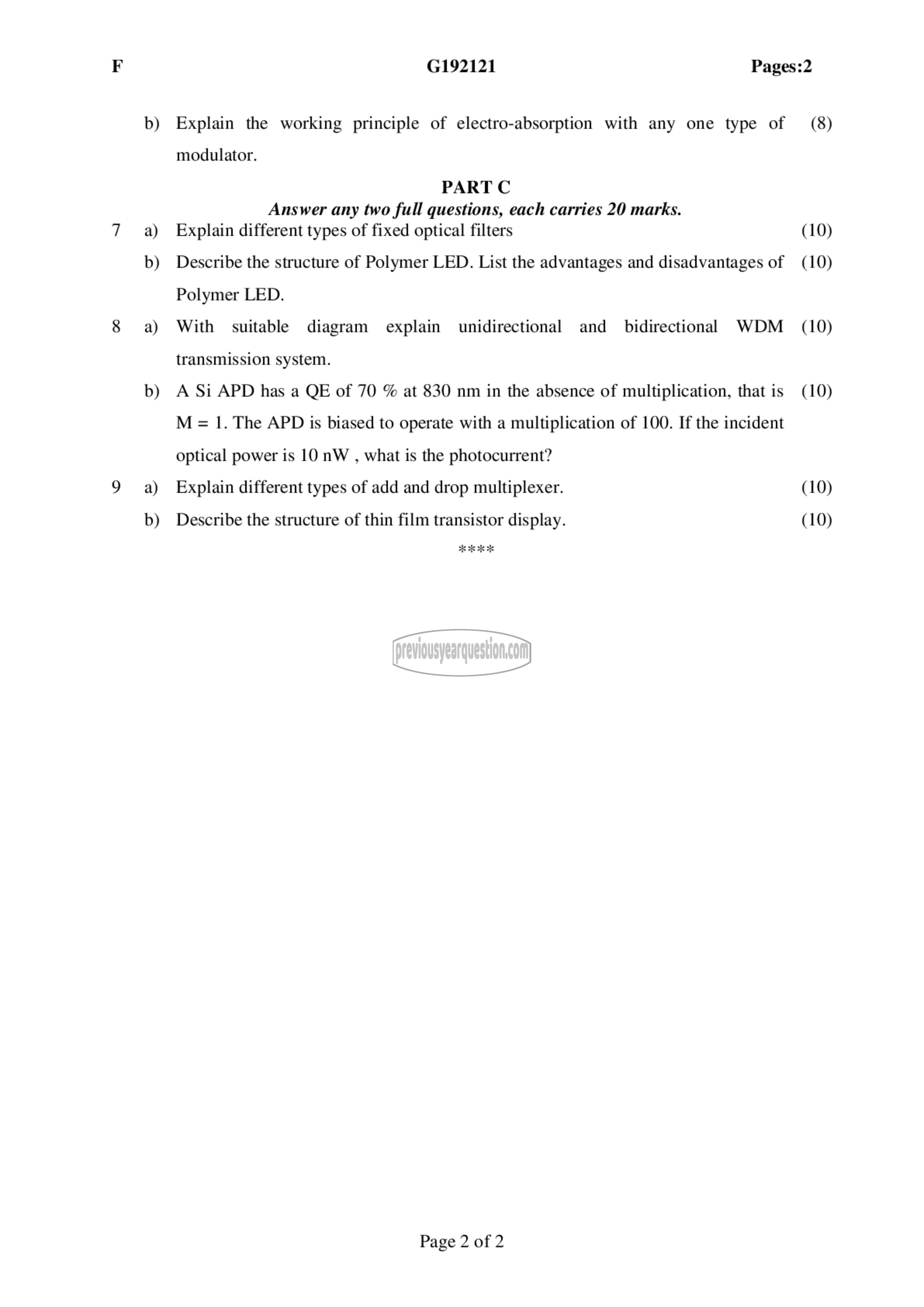 Question Paper - Opto Electronic Devices-2