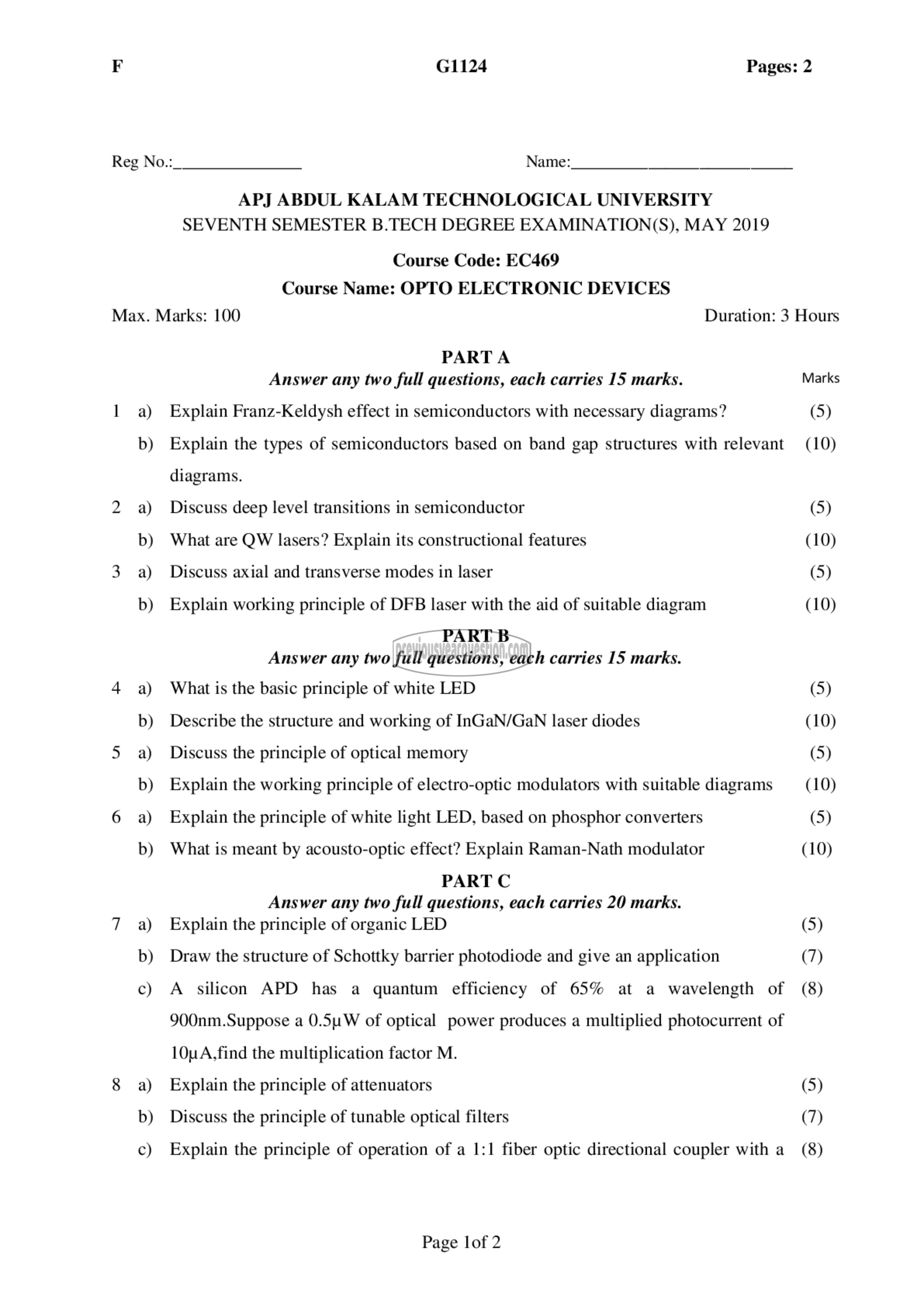 Question Paper - Opto Electronic Devices-1