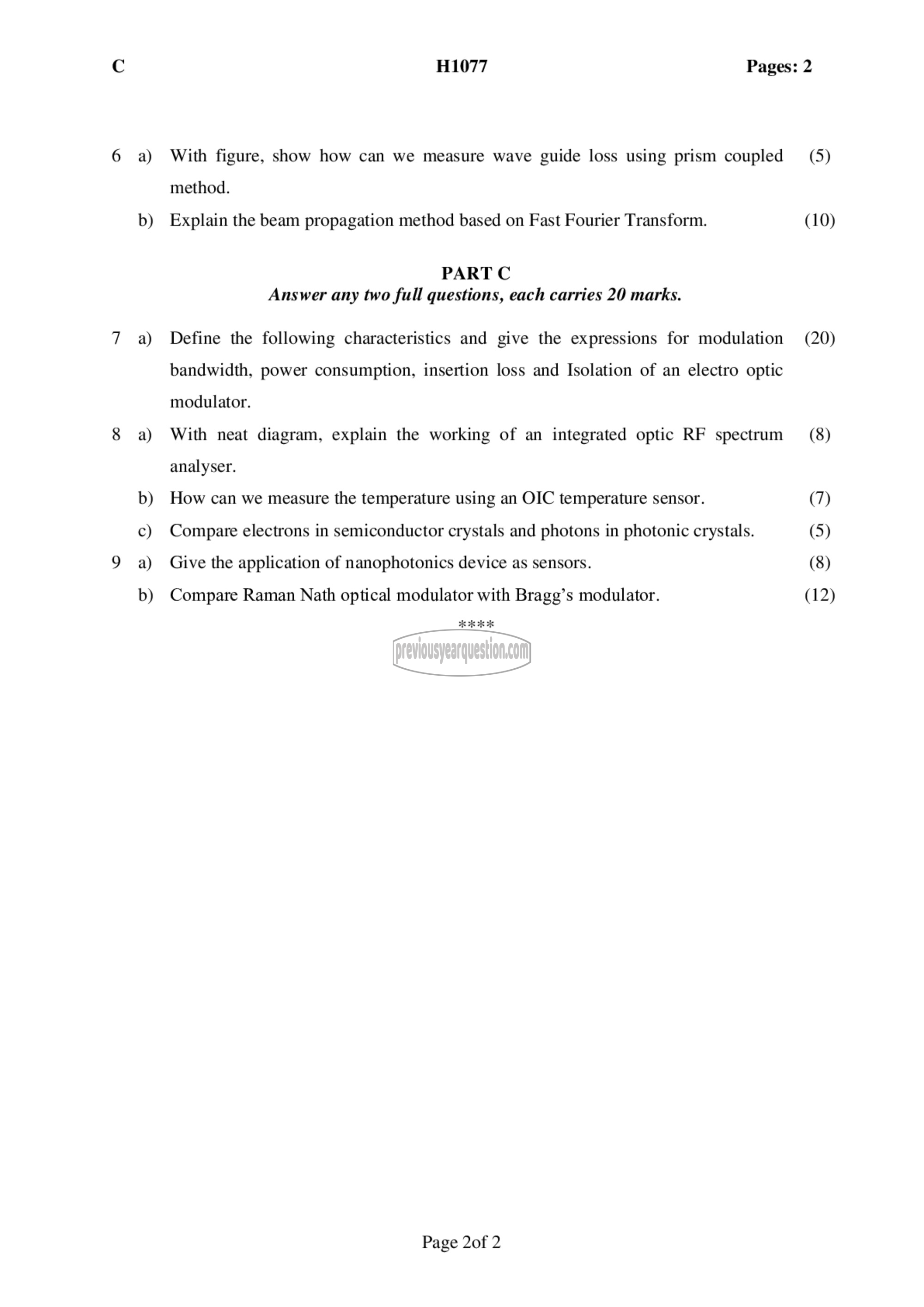 Question Paper - Integrated Optics & Photonic Systems-2