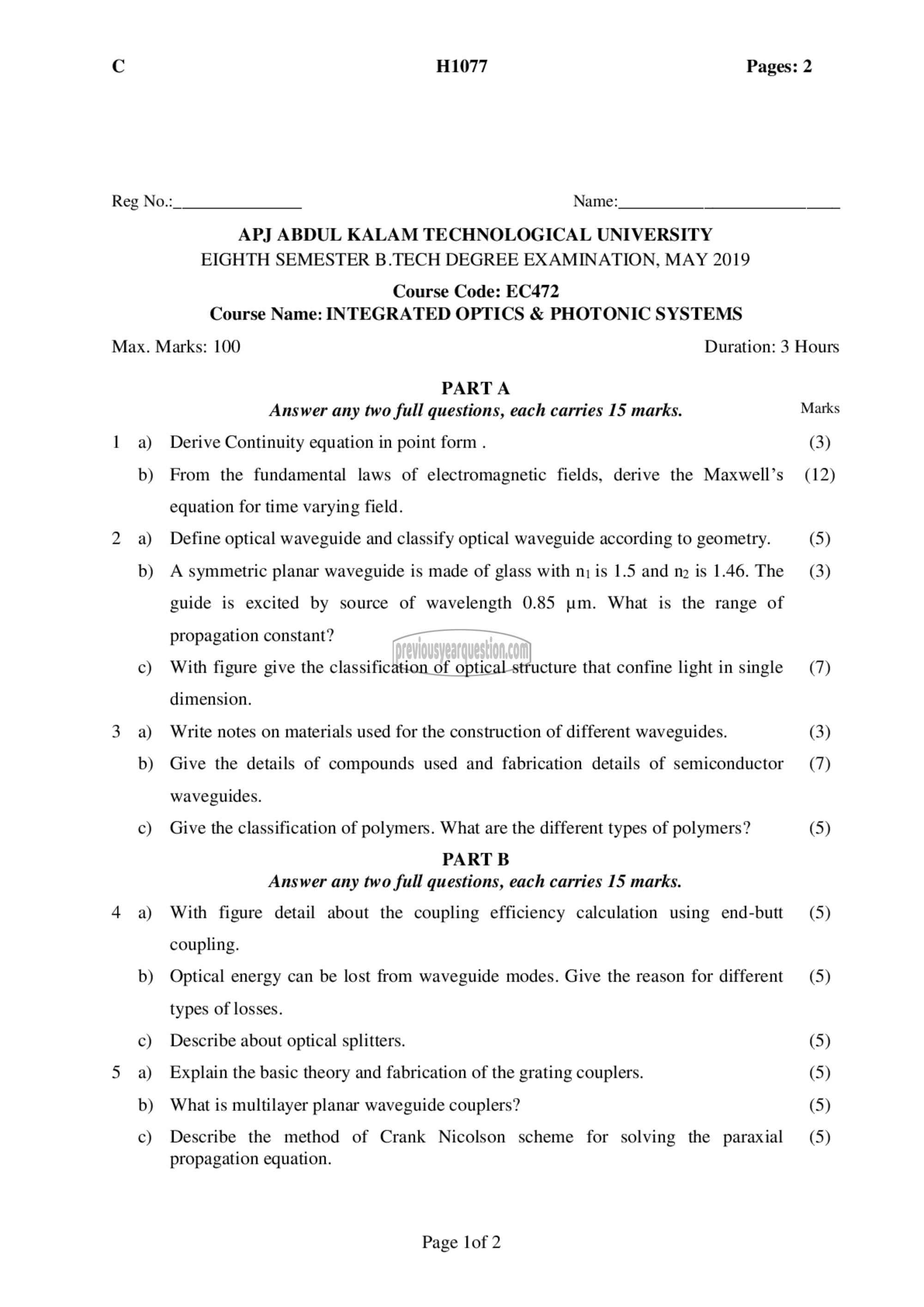 Question Paper - Integrated Optics & Photonic Systems-1