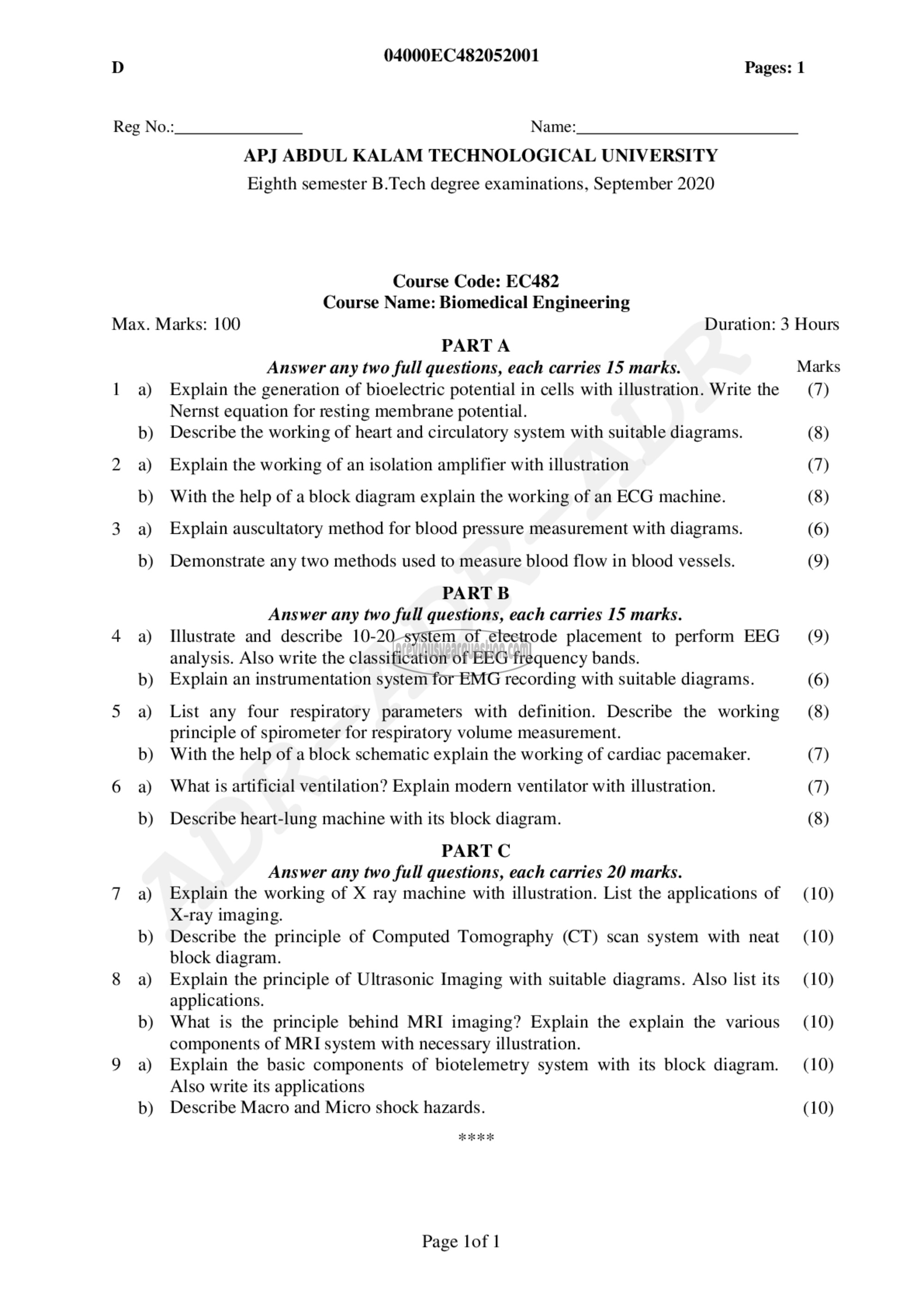 Question Paper - BIOMEDICAL ENGINEERING-1