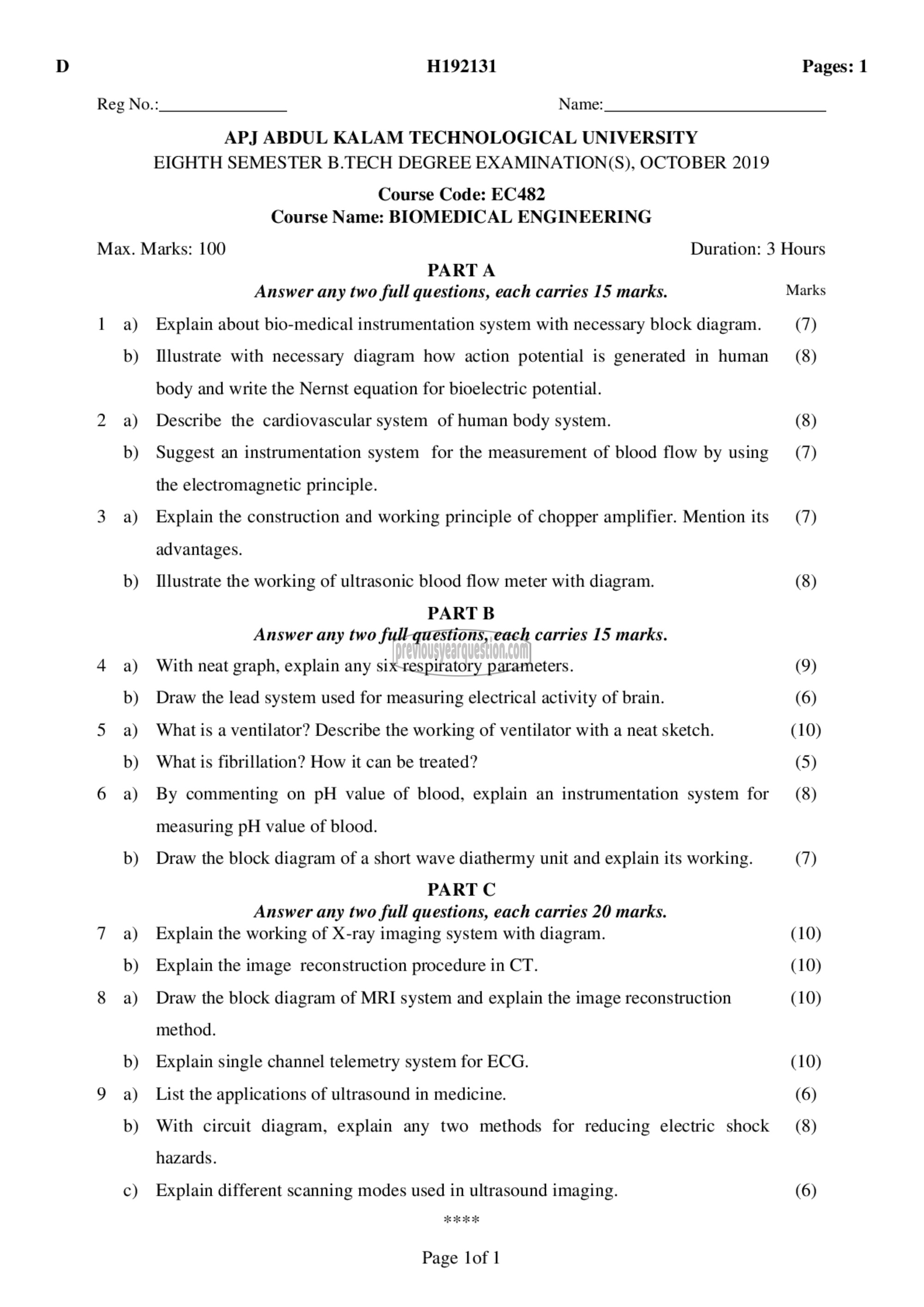 Question Paper - BIOMEDICAL ENGINEERING-1