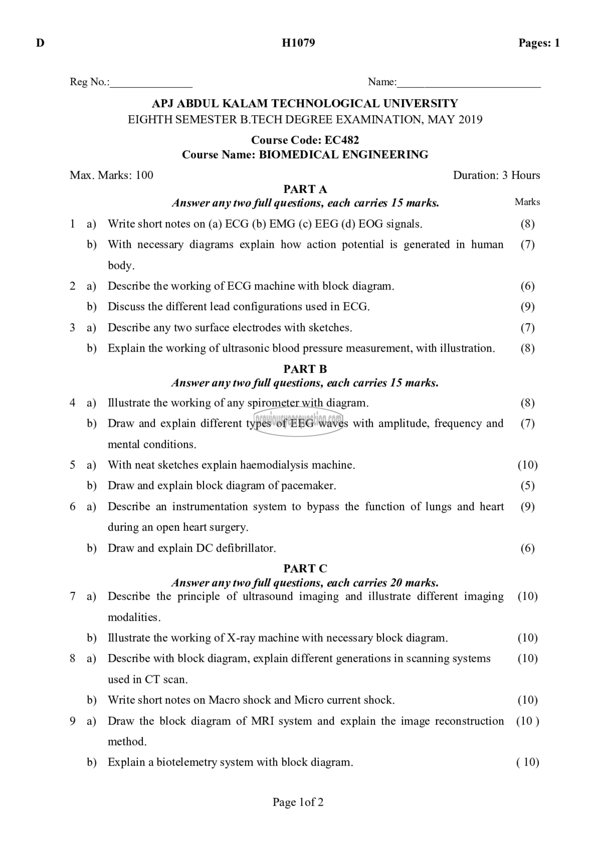 Question Paper - BIOMEDICAL ENGINEERING-1