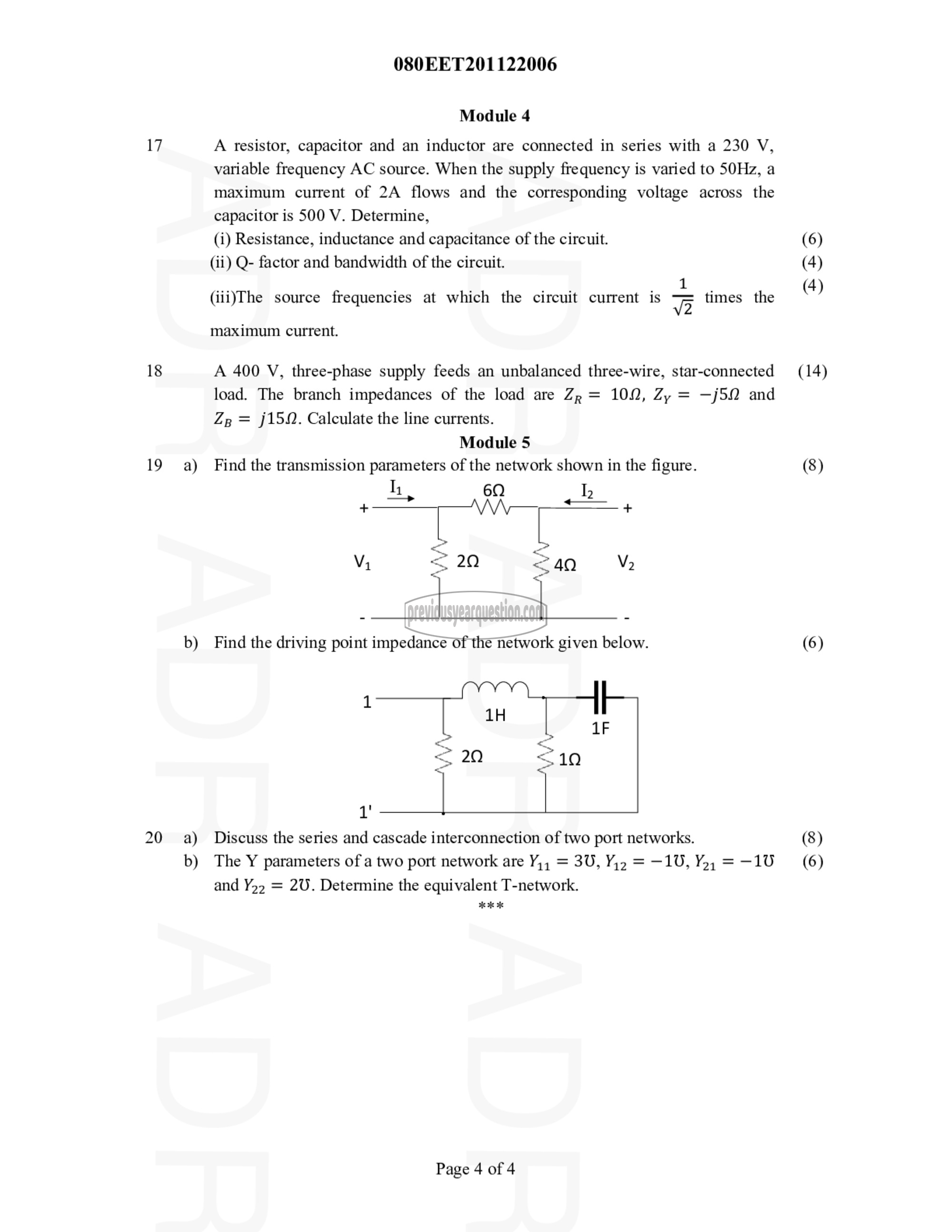 Question Paper - CIRCUITS AND NETWORKS-4