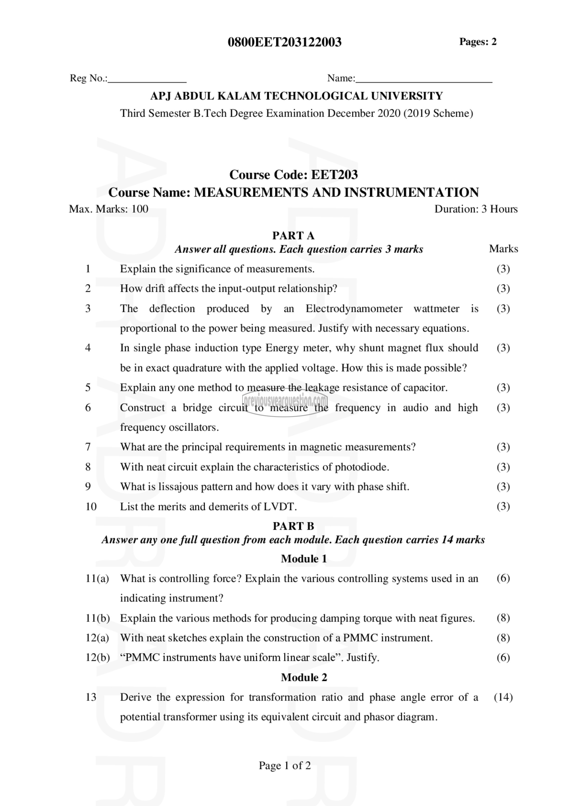 Question Paper - MEASUREMENTS AND INSTRUMENTATION-1