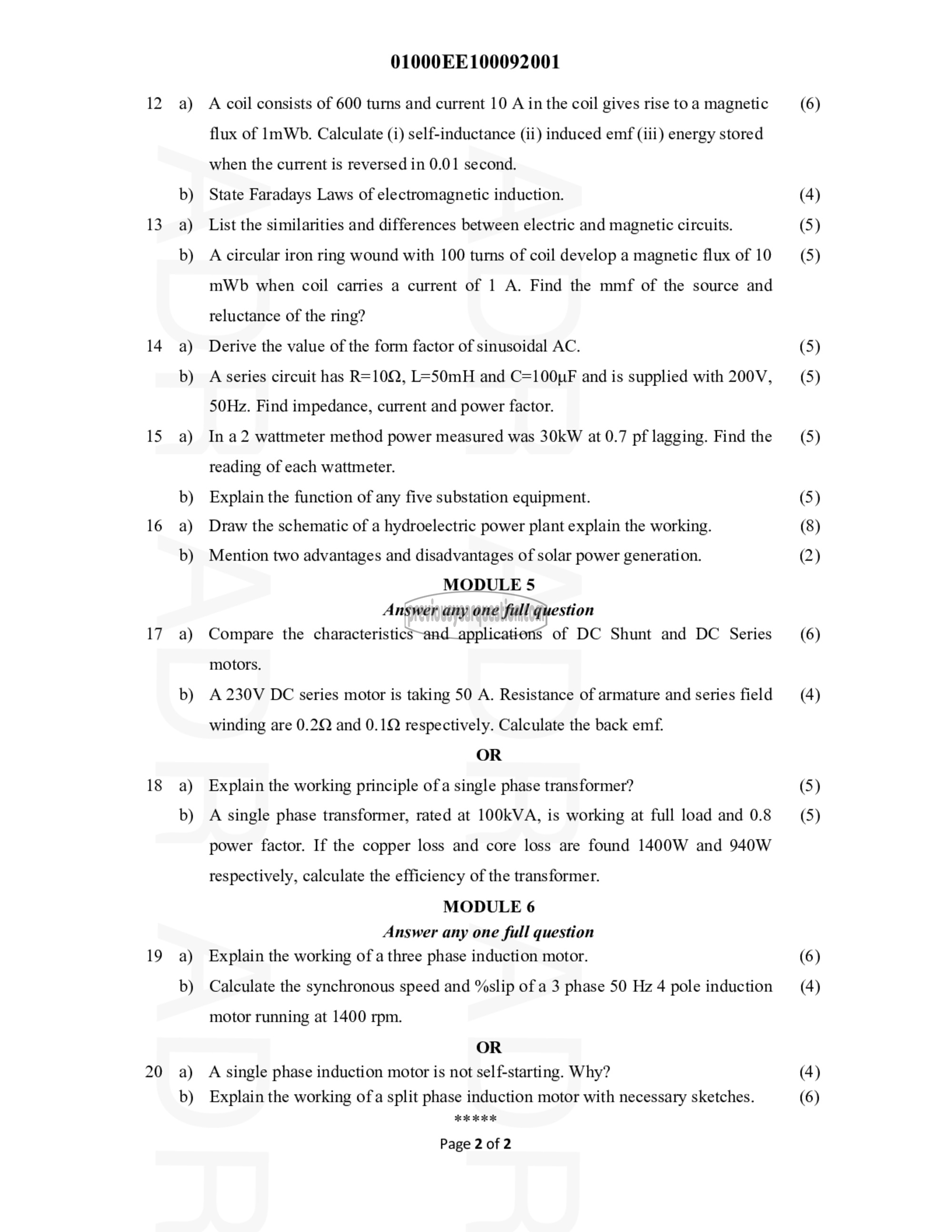 Question Paper - BASICS OF ELECTRICAL ENGINEERING-2