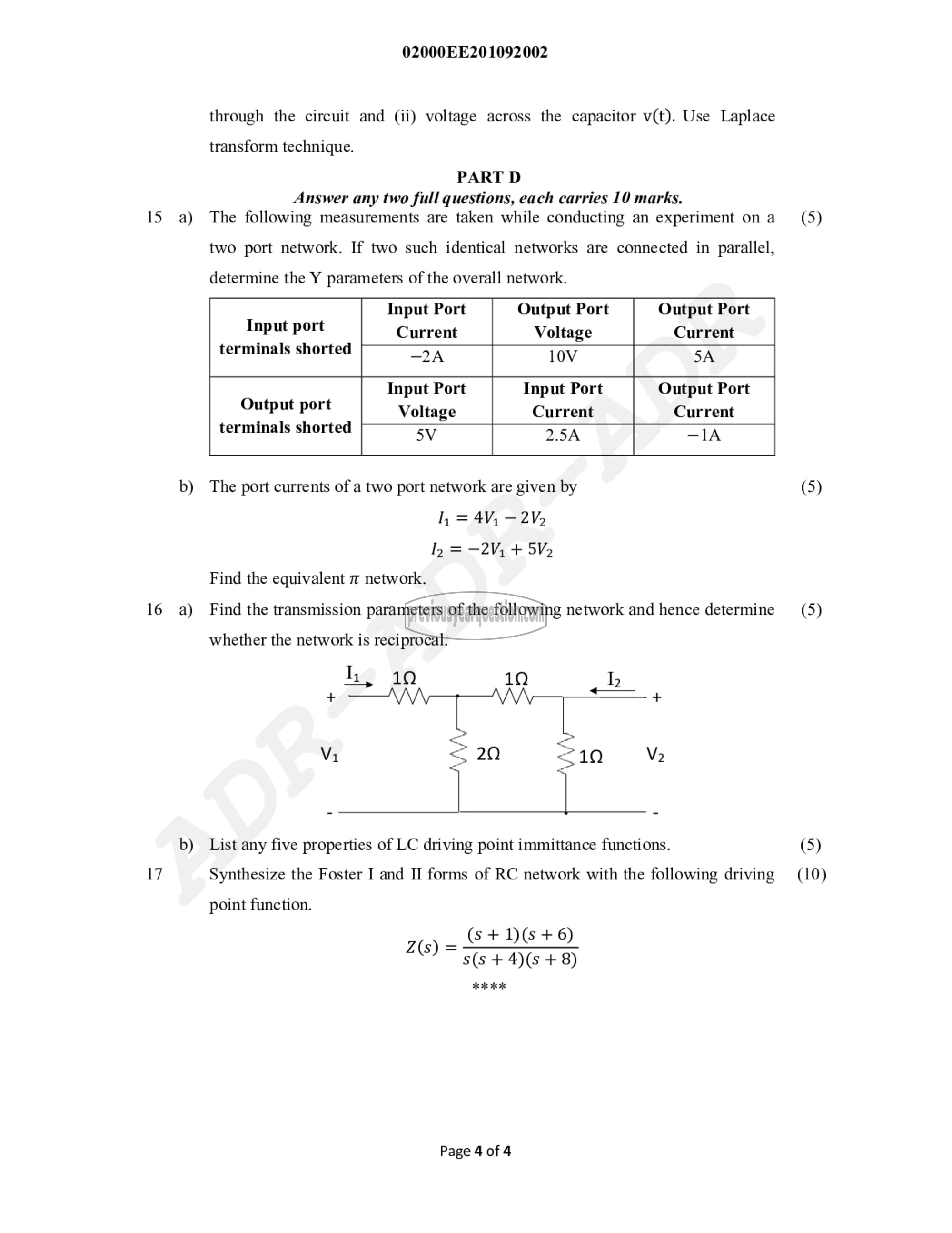 Question Paper - Circuits and, Networks-4