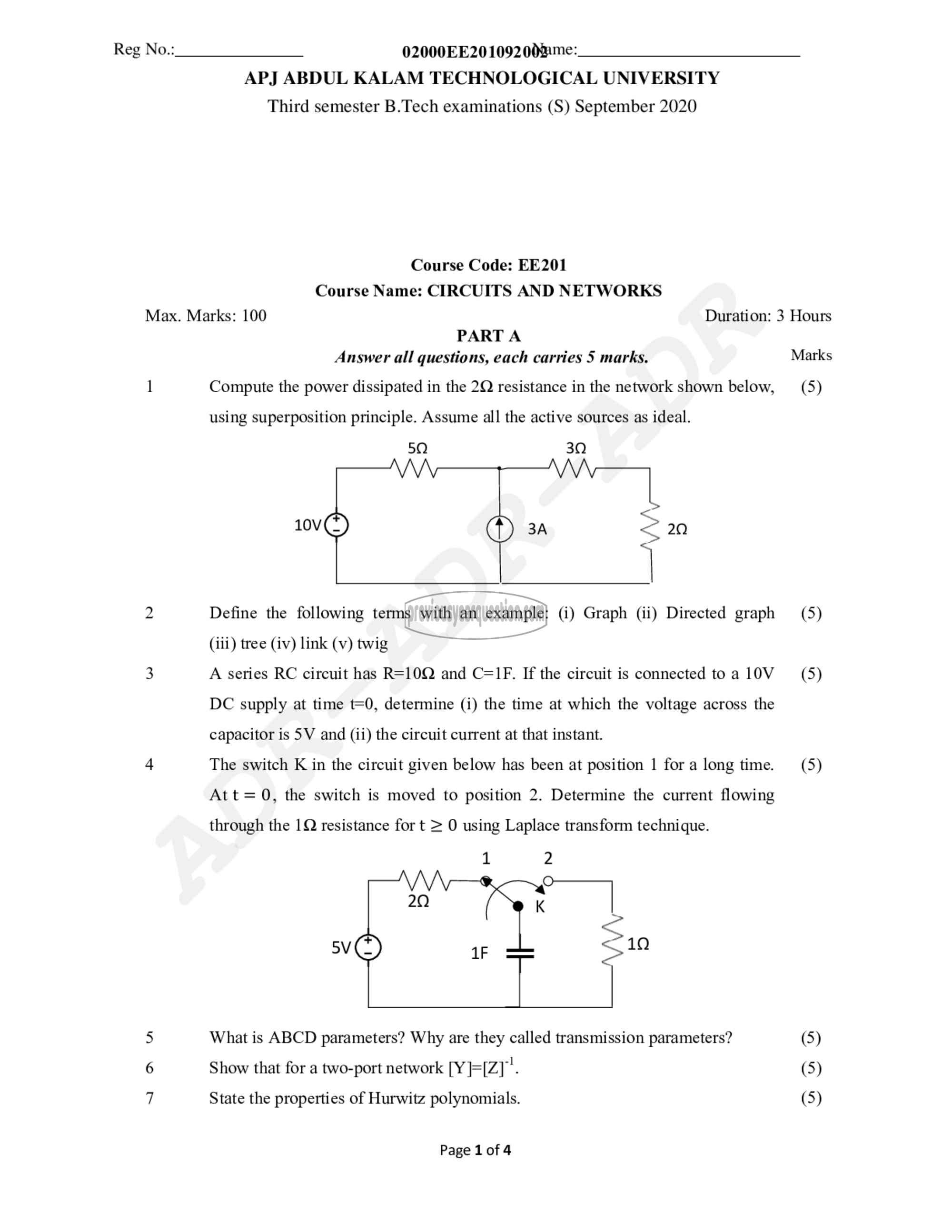 Question Paper - Circuits and, Networks-1