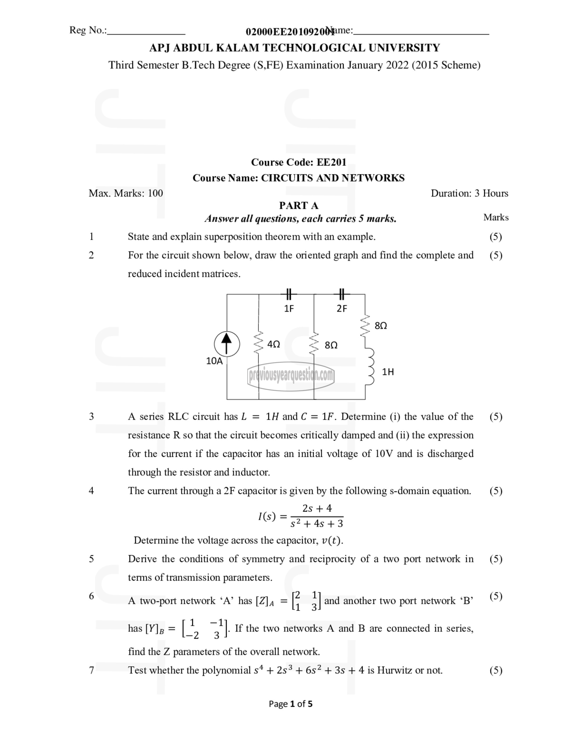 Question Paper - Circuits and, Networks-1