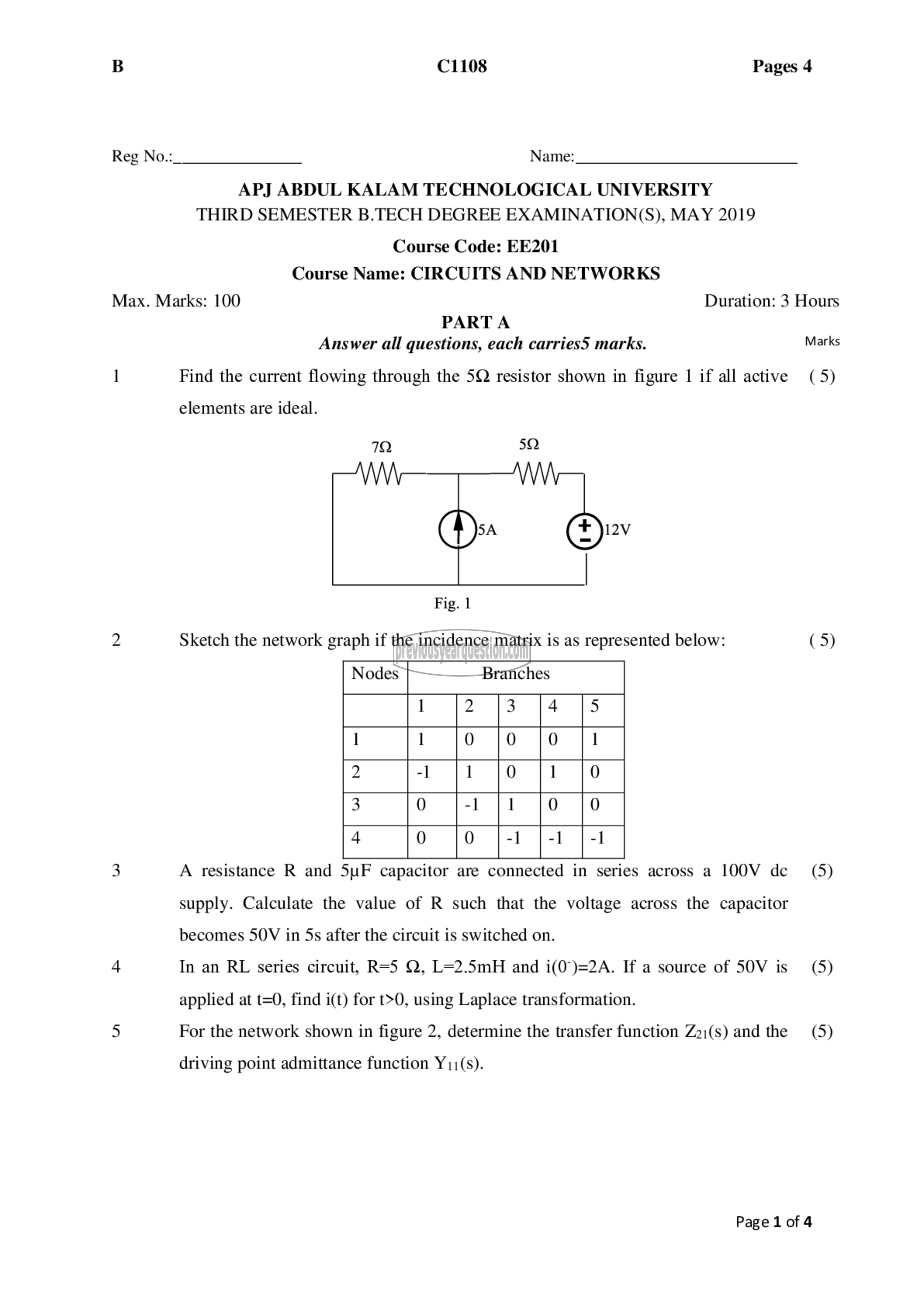 Question Paper - Circuits and, Networks-1