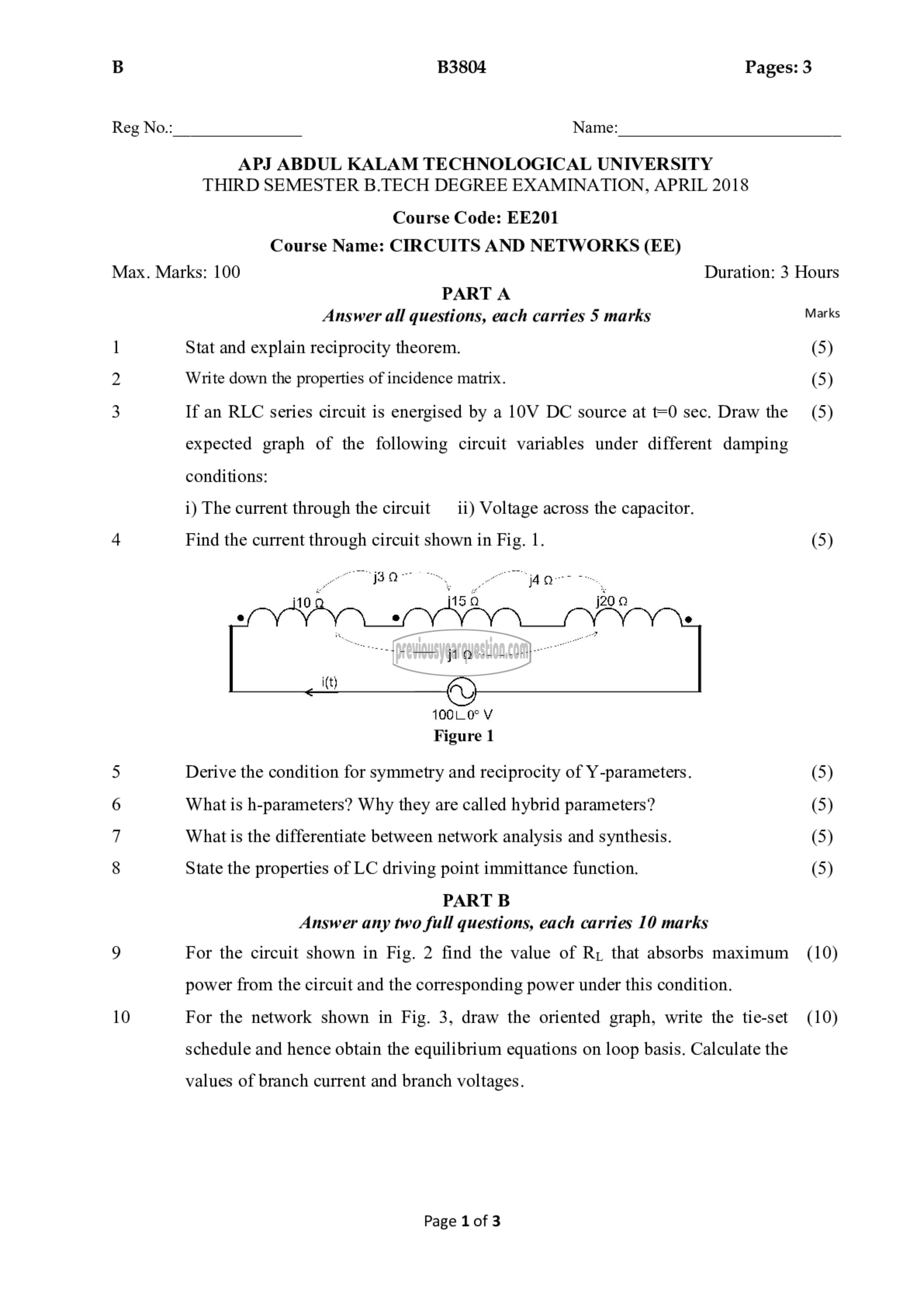 Question Paper - Circuits and, Networks-1