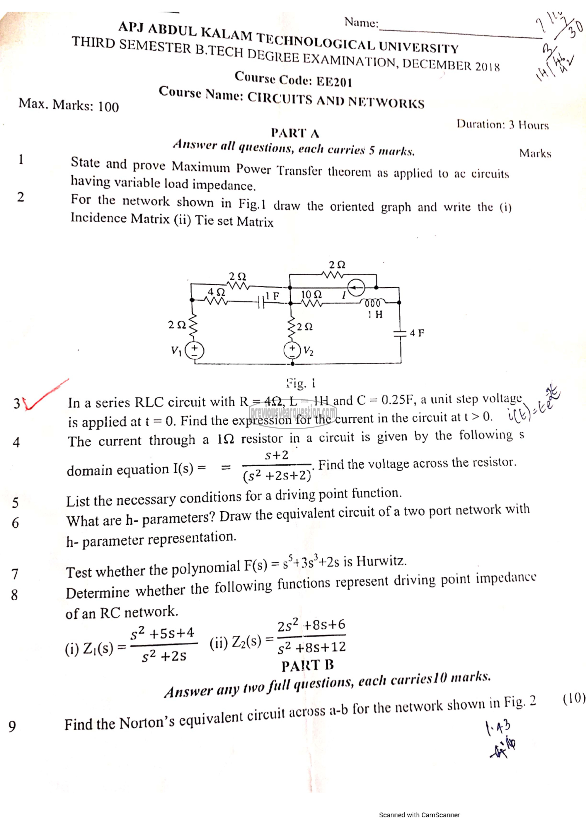 Question Paper - Circuits and, Networks-1