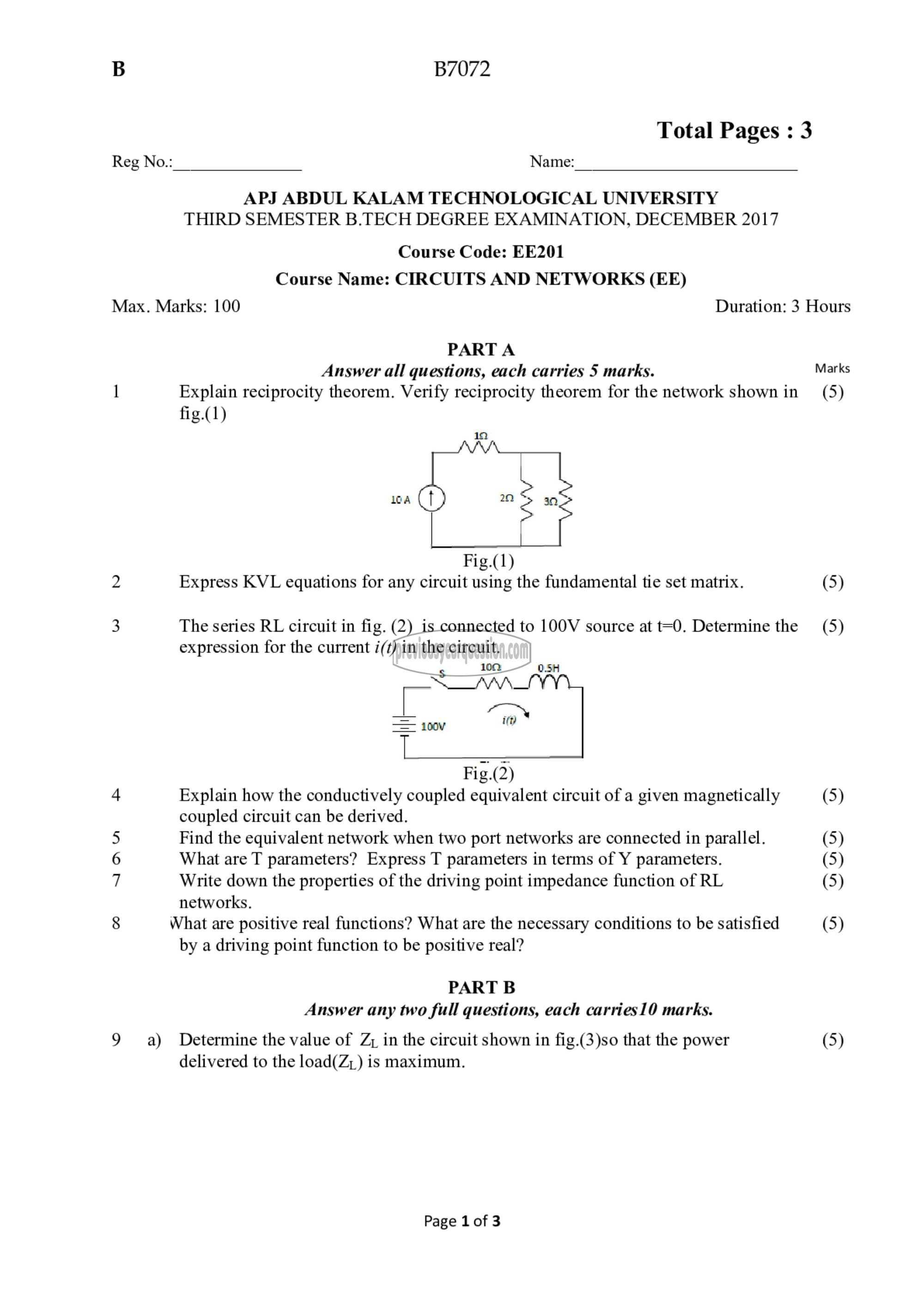 Question Paper - Circuits and, Networks-1