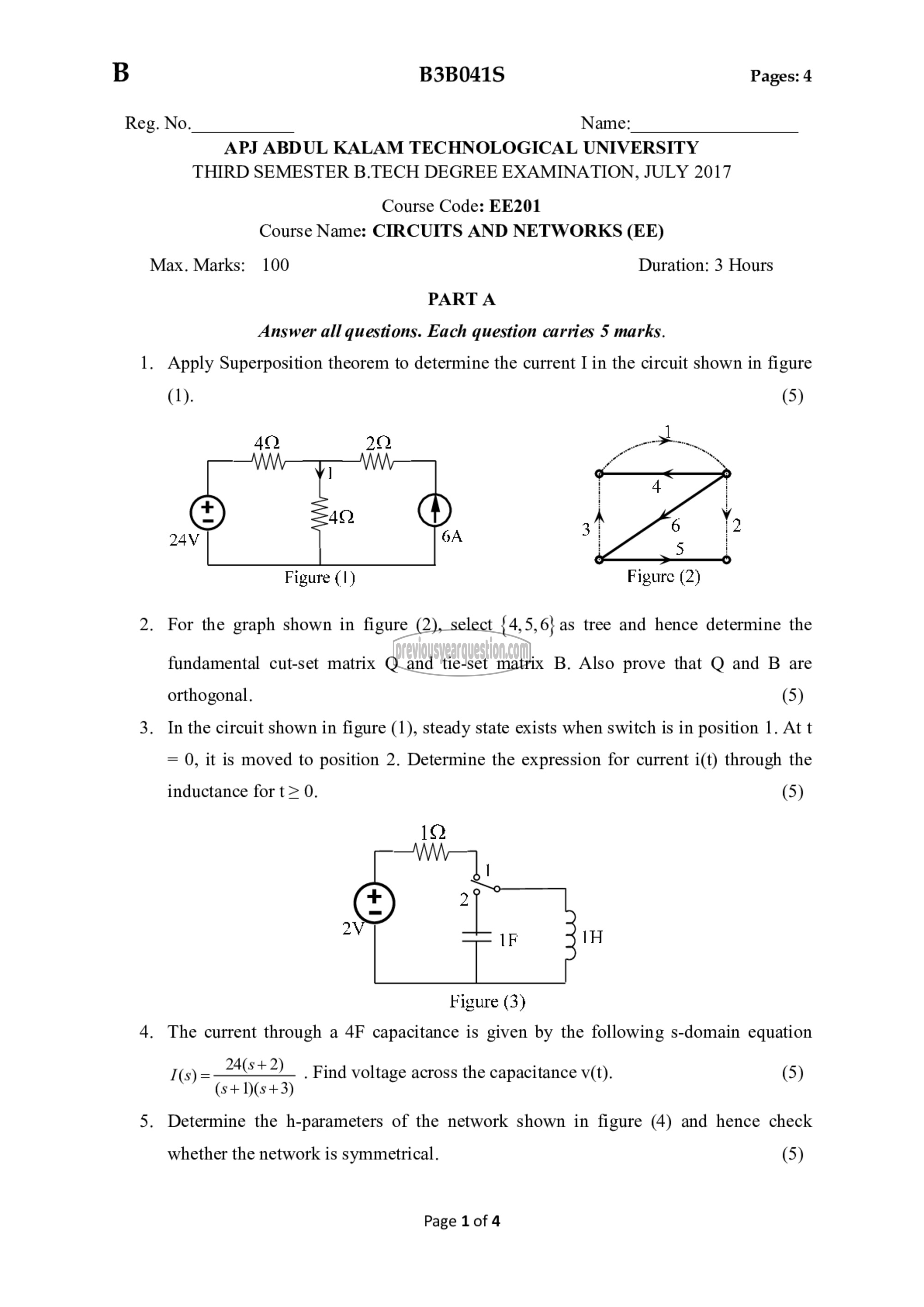 Question Paper - Circuits and, Networks-1