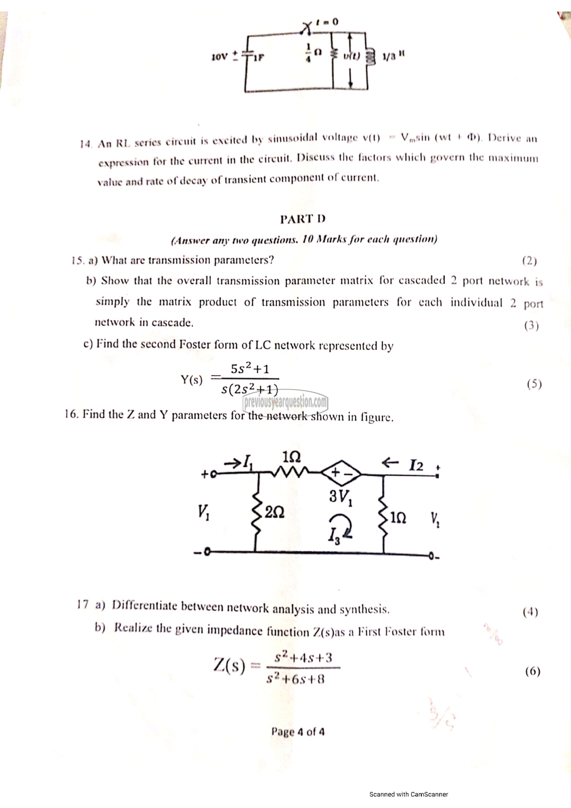 Question Paper - Circuits and, Networks-4