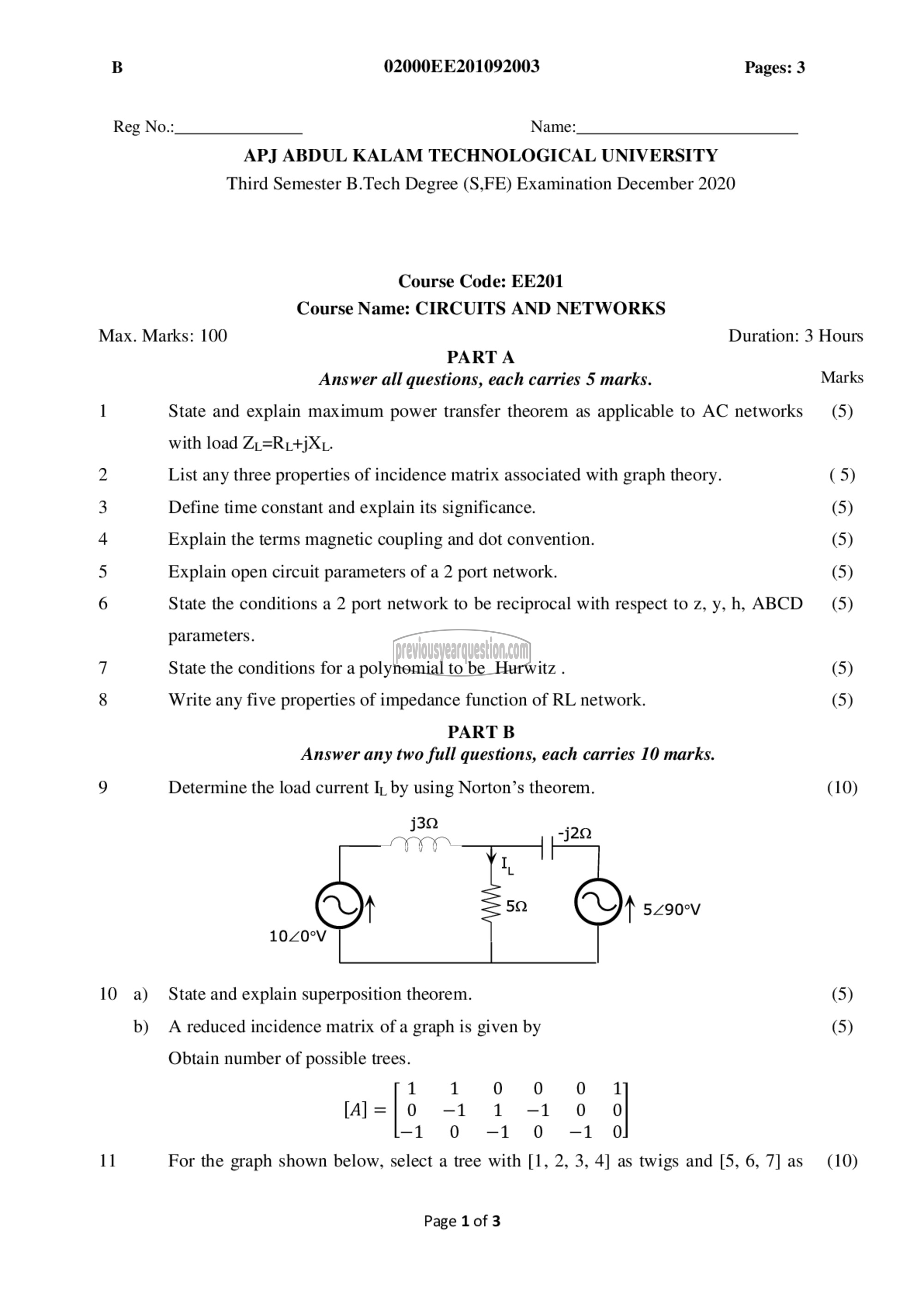 Question Paper - Circuits and, Networks-1