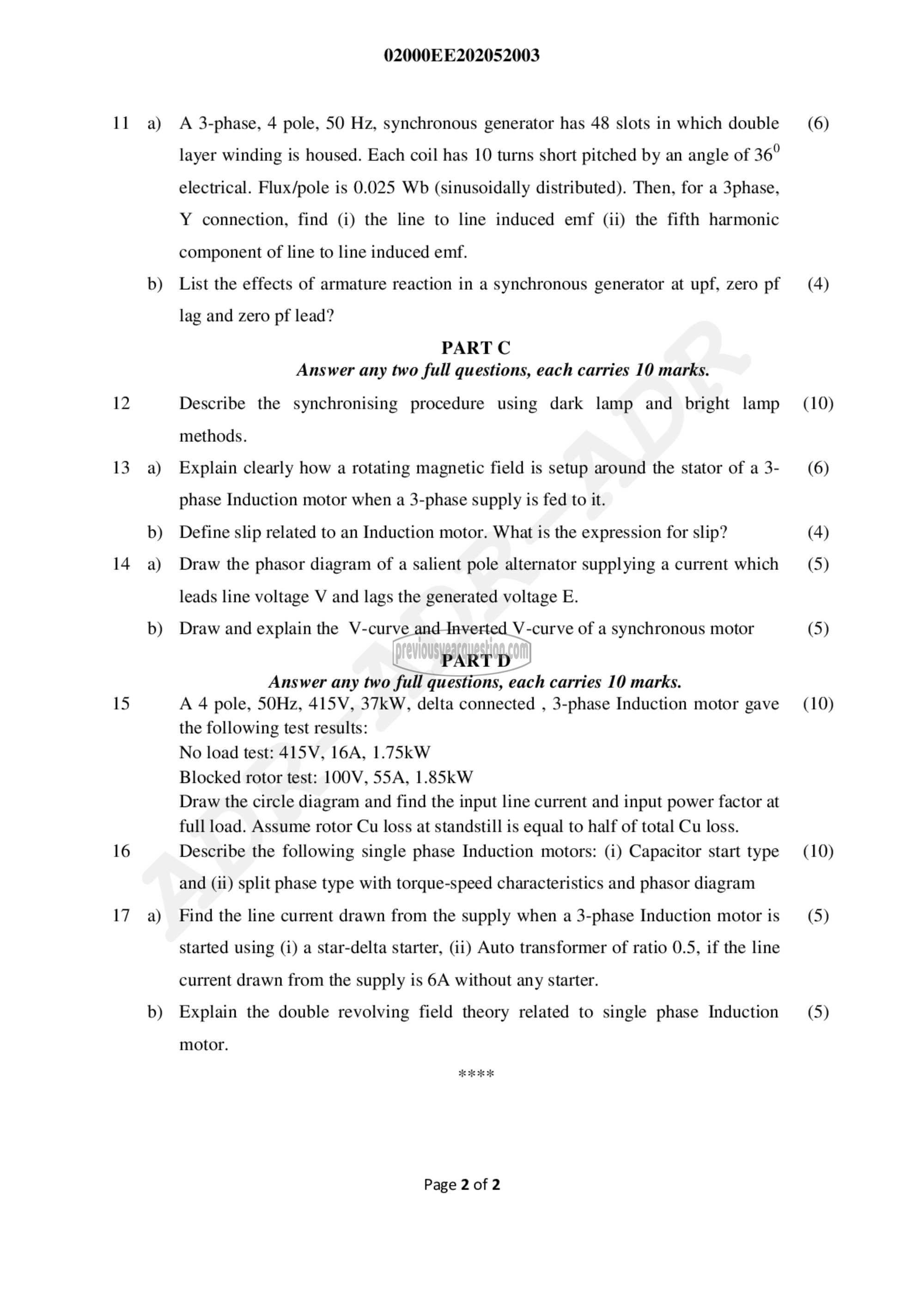 Question Paper - Synchronous and Induction Machines-2