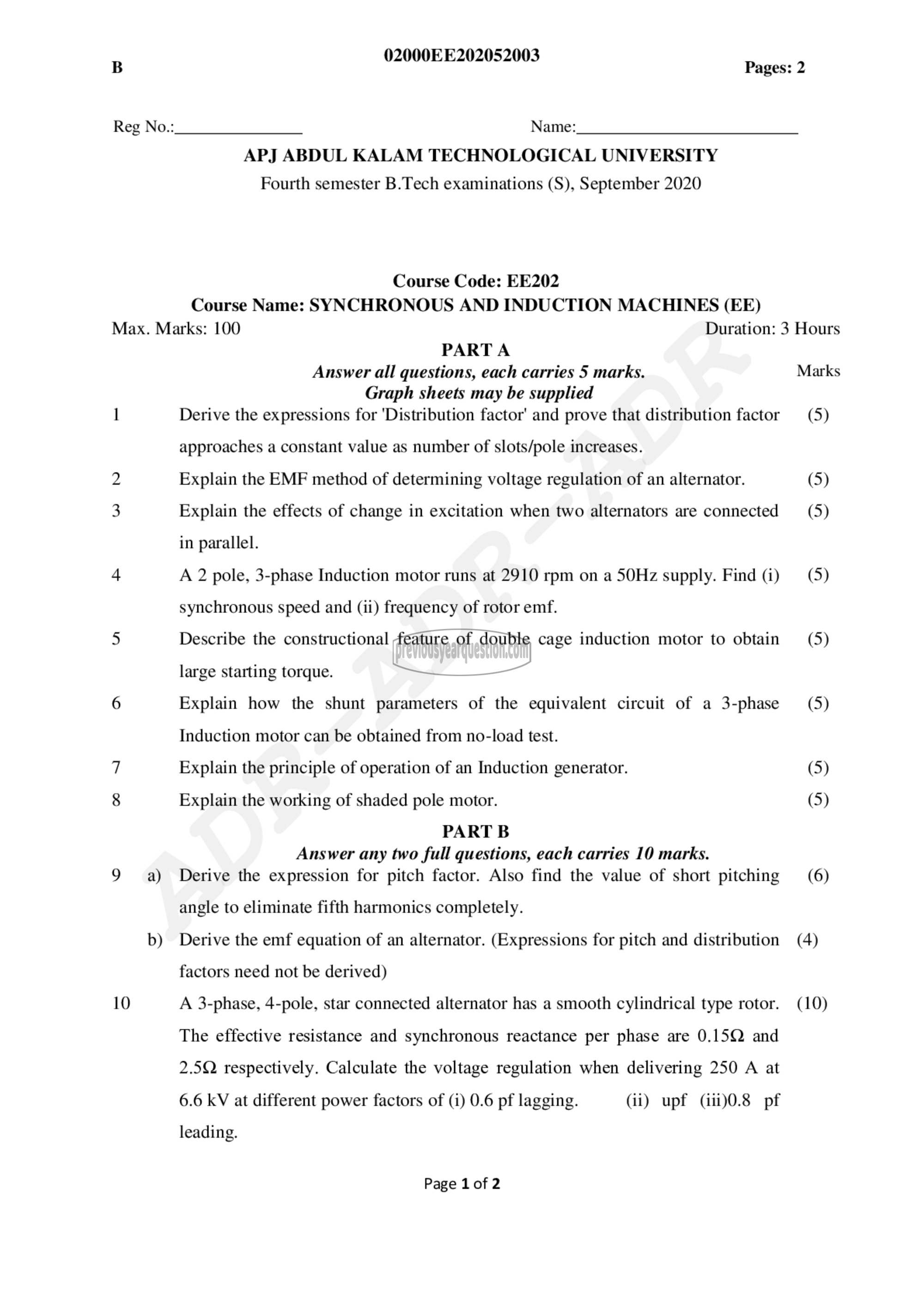 Question Paper - Synchronous and Induction Machines-1