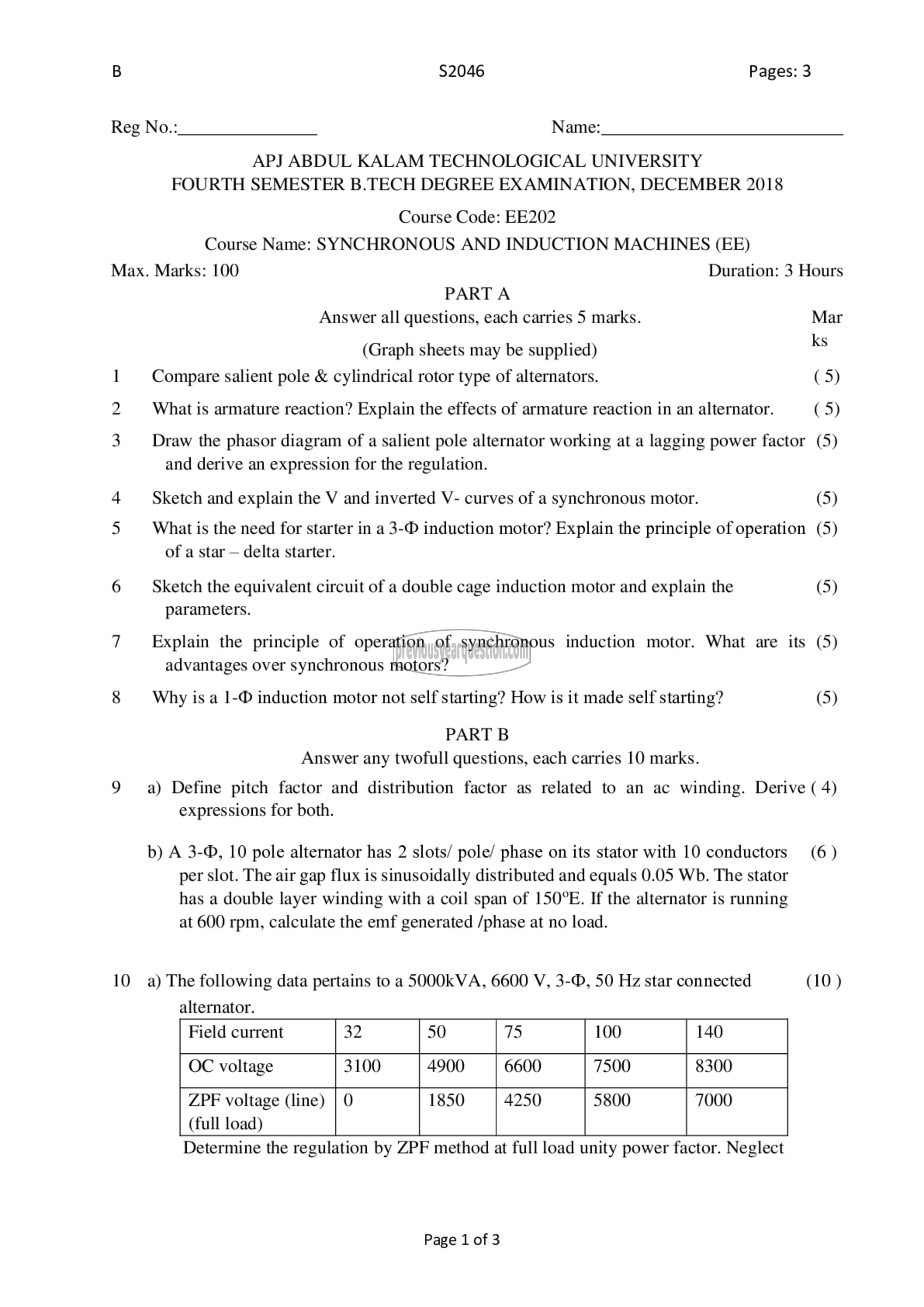 Question Paper - Synchronous and Induction Machines-1