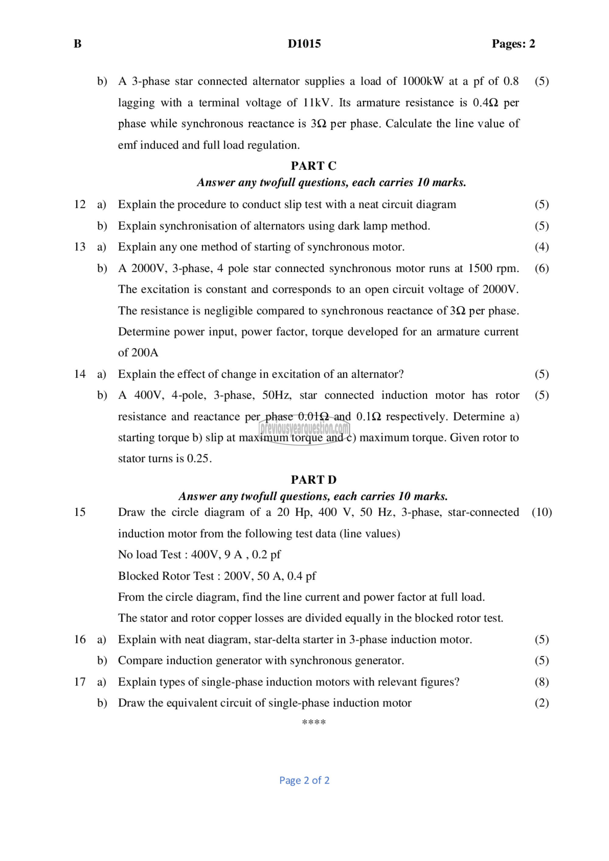 Question Paper - Synchronous and Induction Machines-2