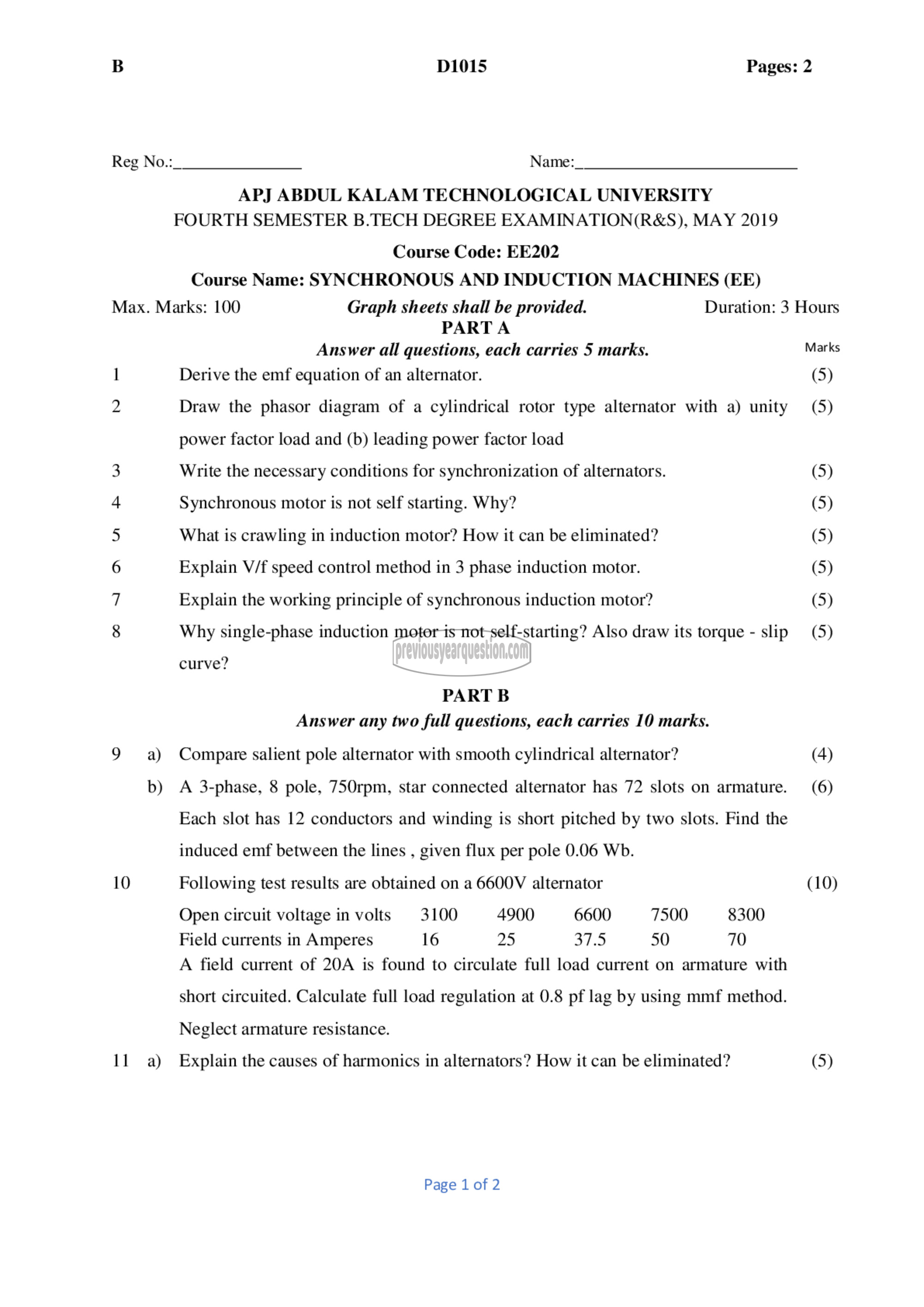 Question Paper - Synchronous and Induction Machines-1