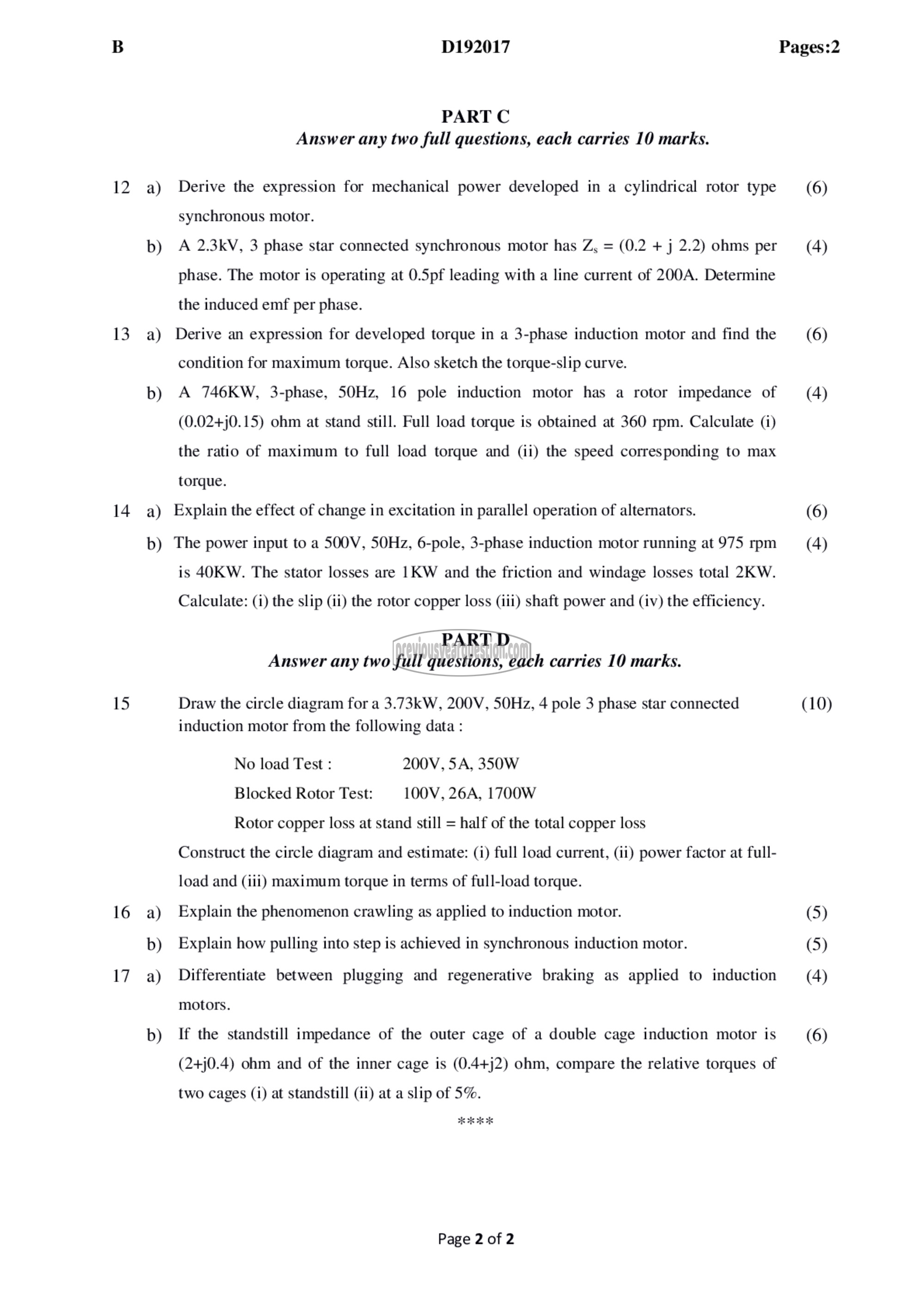 Question Paper - Synchronous and Induction Machines-2