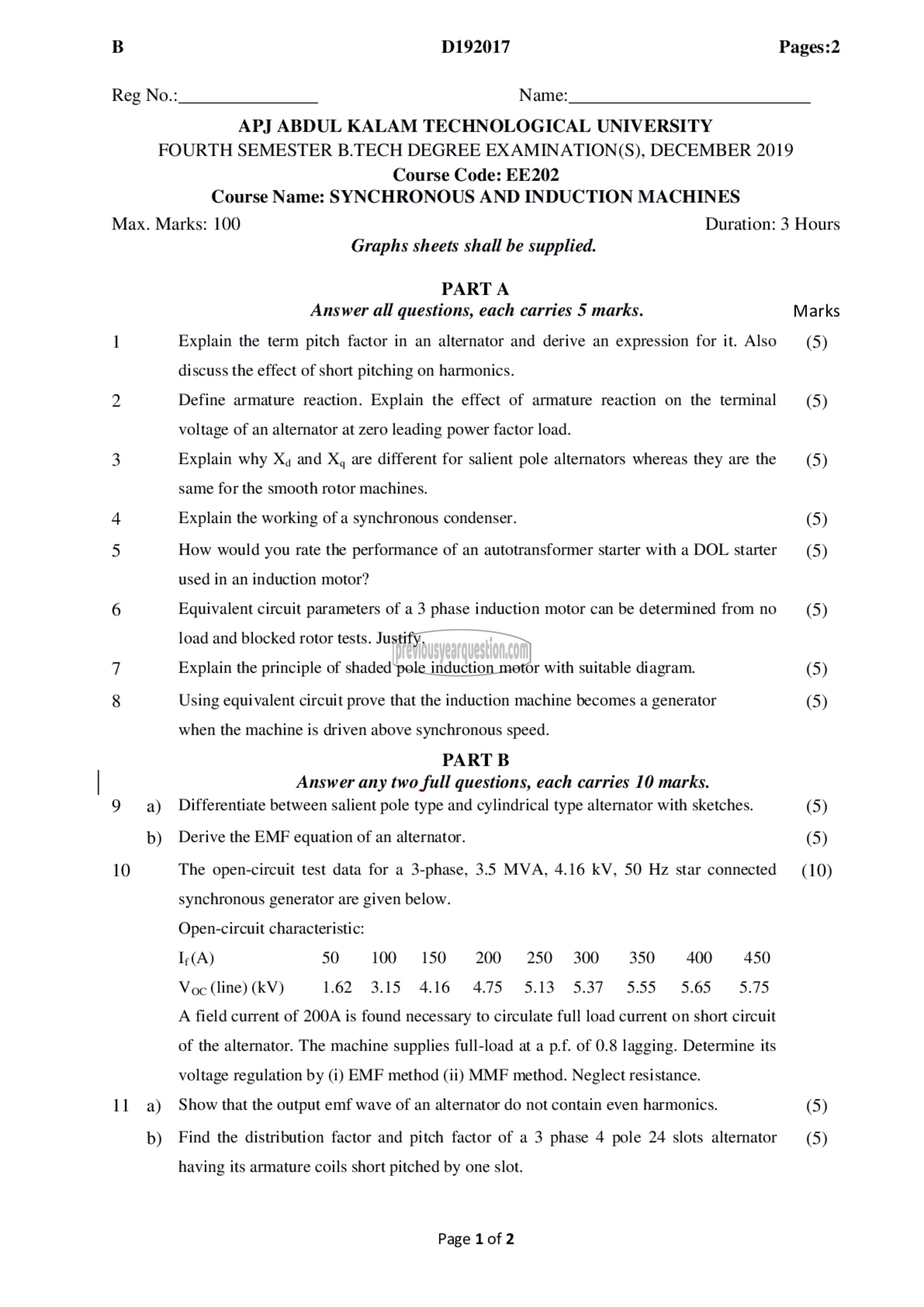 Question Paper - Synchronous and Induction Machines-1