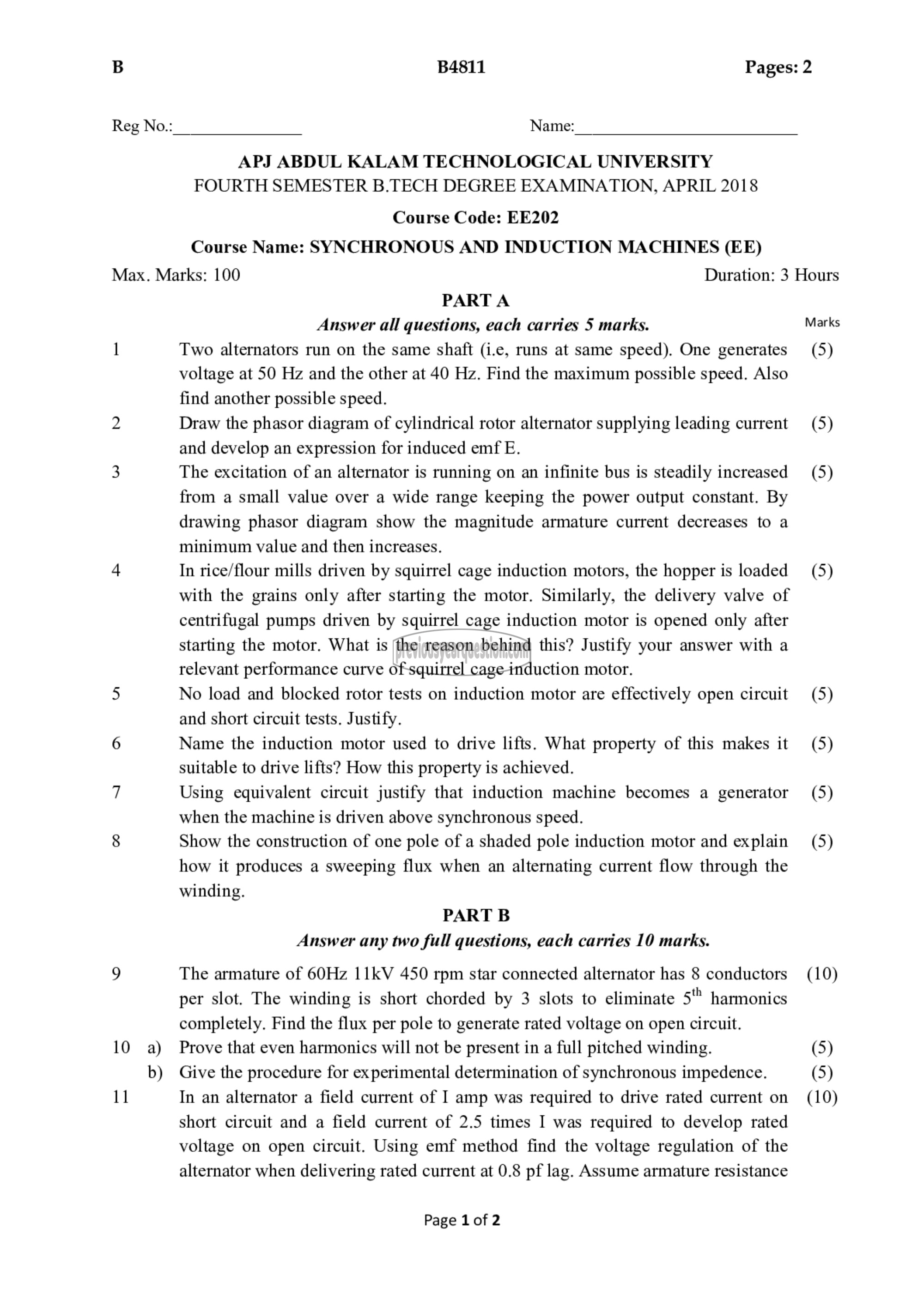 Question Paper - Synchronous and Induction Machines-1