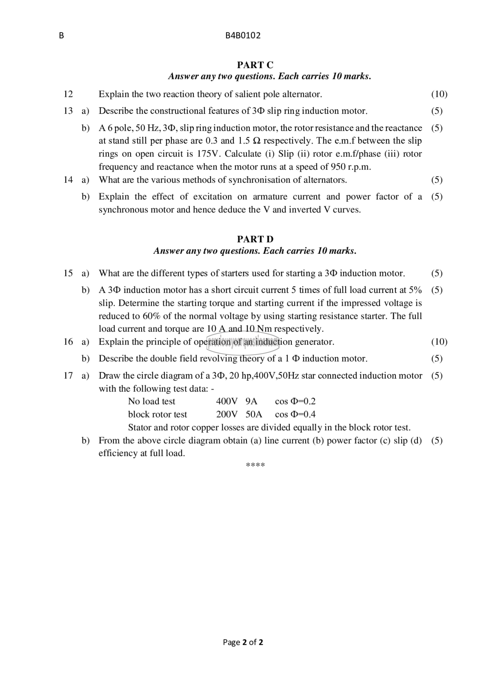 Question Paper - Synchronous and Induction Machines-2