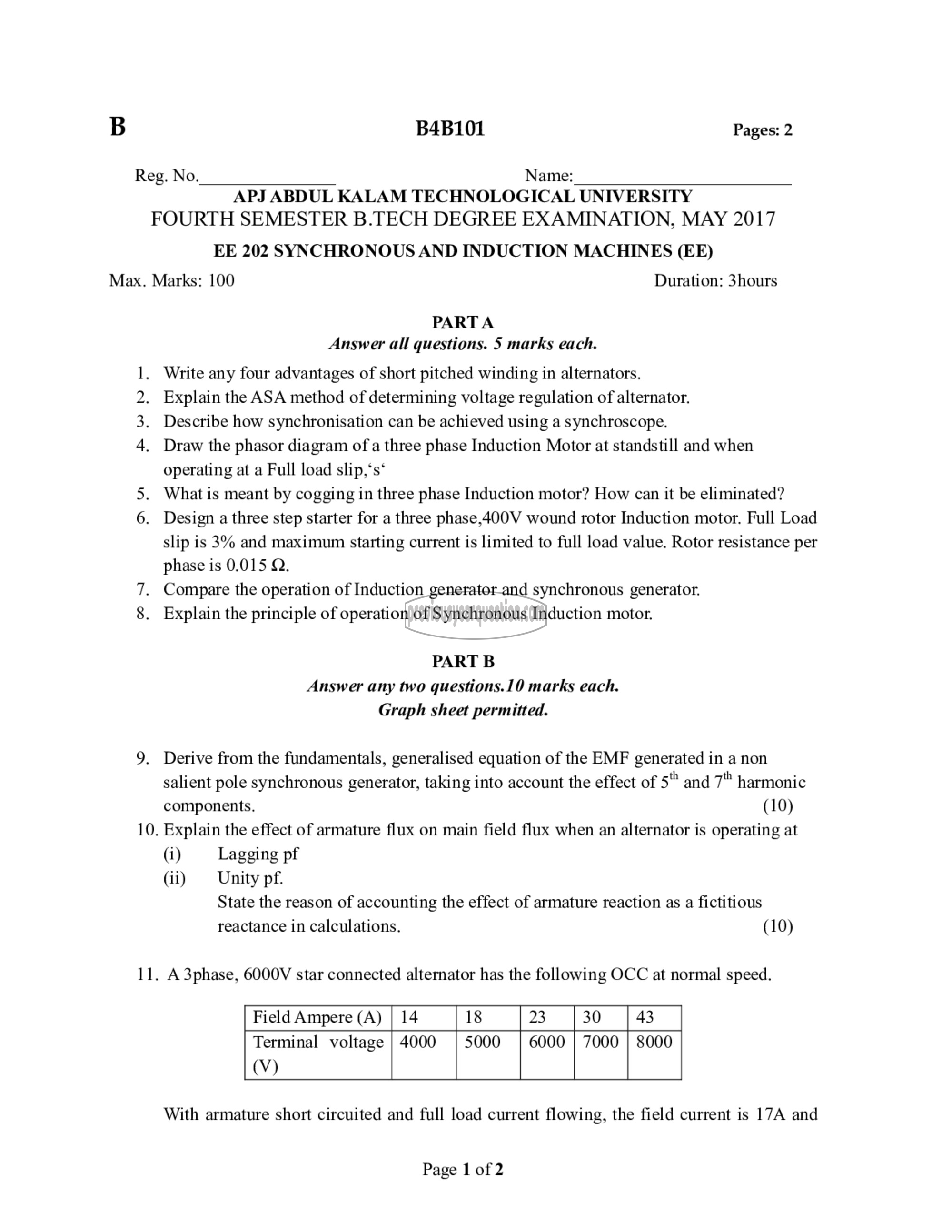 Question Paper - Synchronous and Induction Machines-1