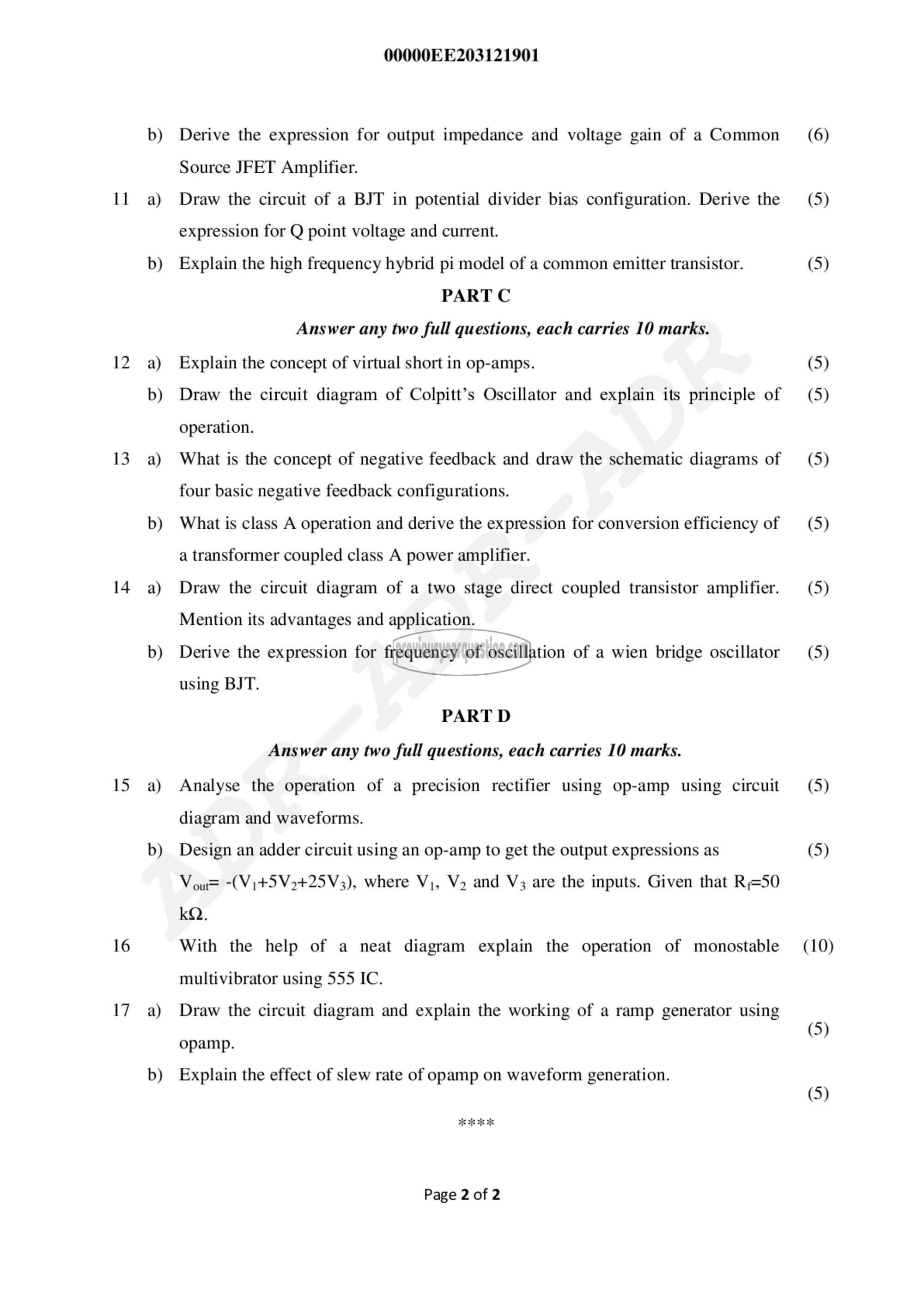 Question Paper - Analog Electronic Circuits-2