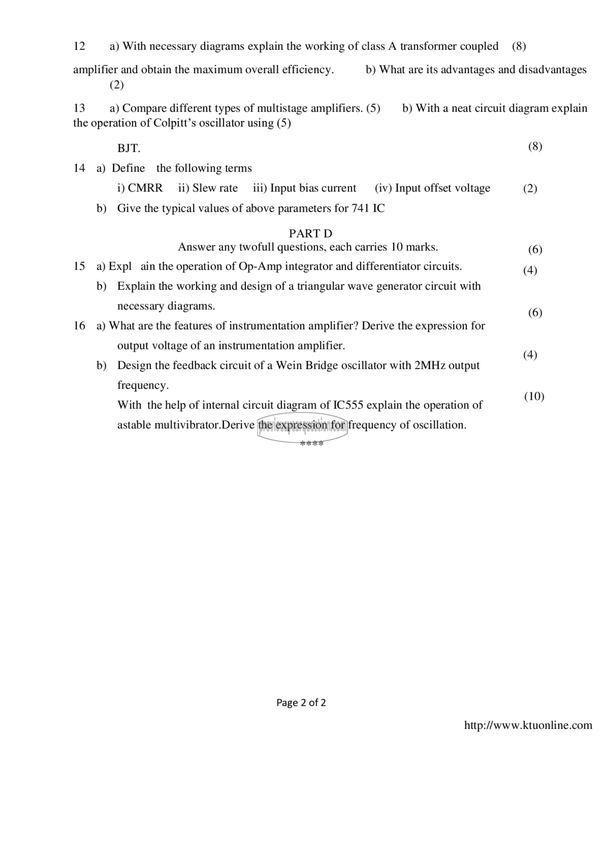 Question Paper - Analog Electronic Circuits-2