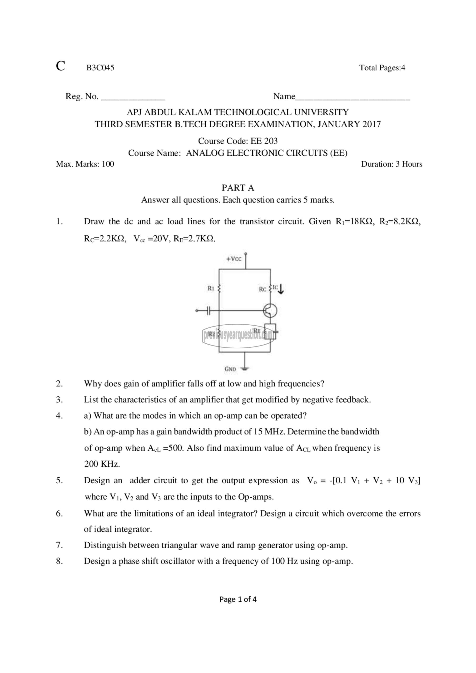 Question Paper - Analog Electronic Circuits-1