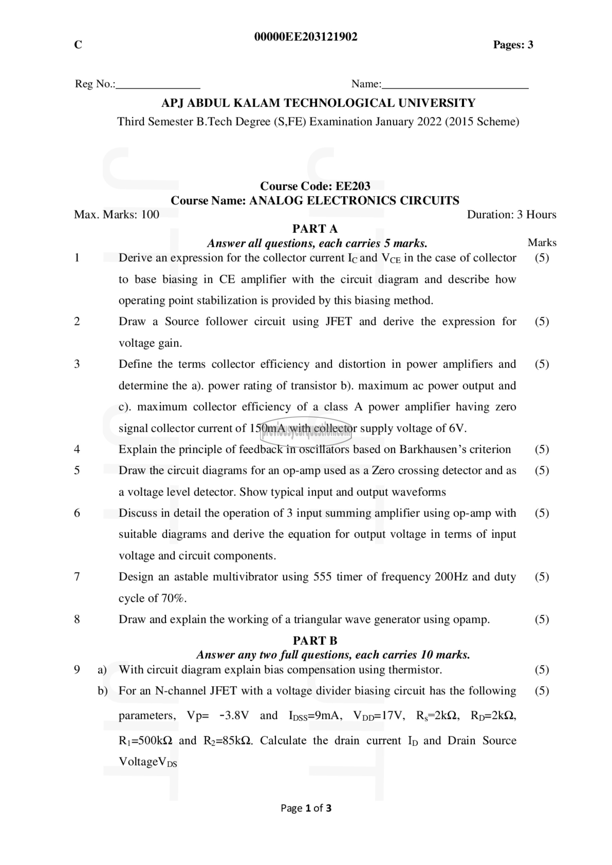 Question Paper - Analog Electronic Circuits-1