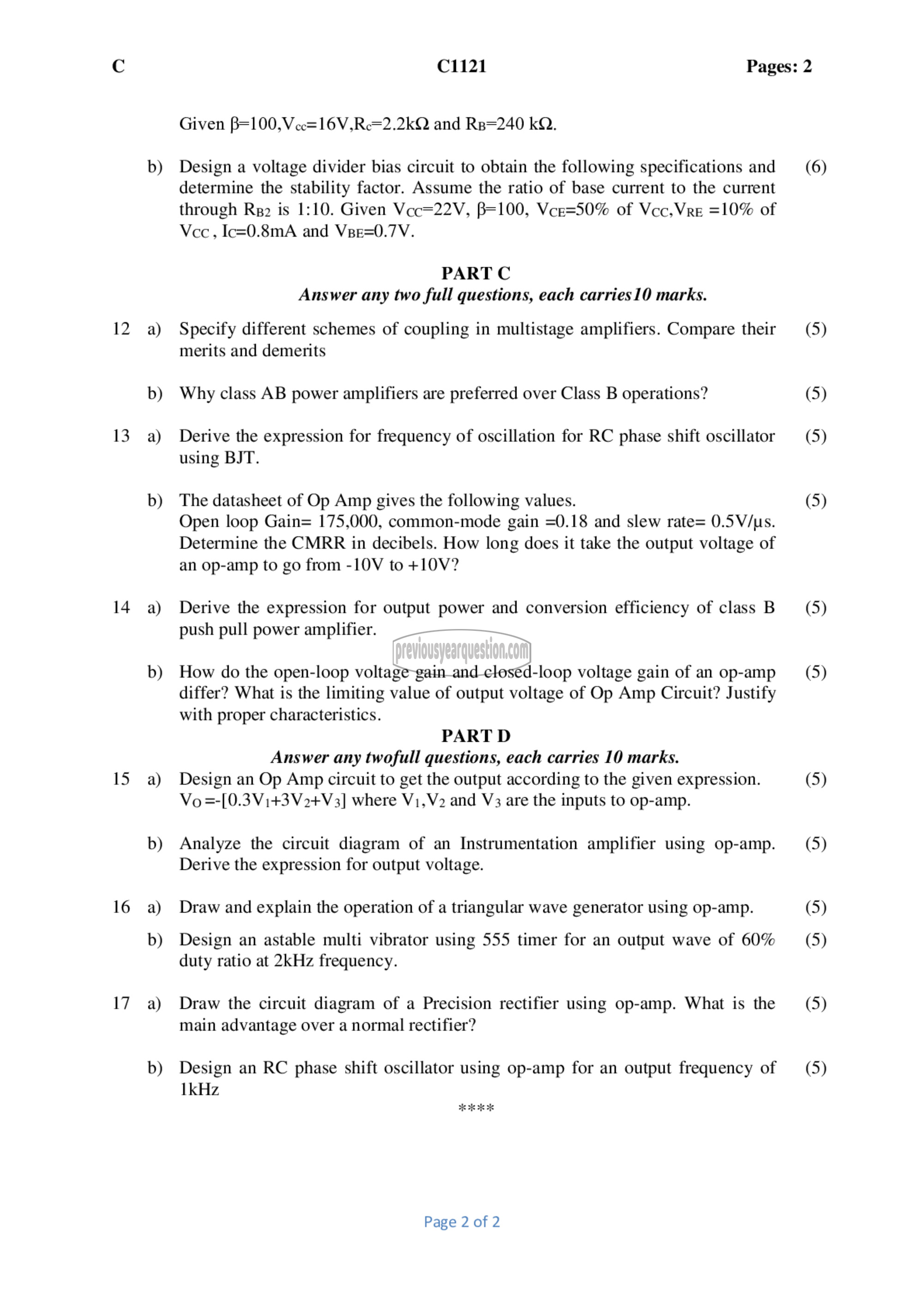 Question Paper - Analog Electronic Circuits-2