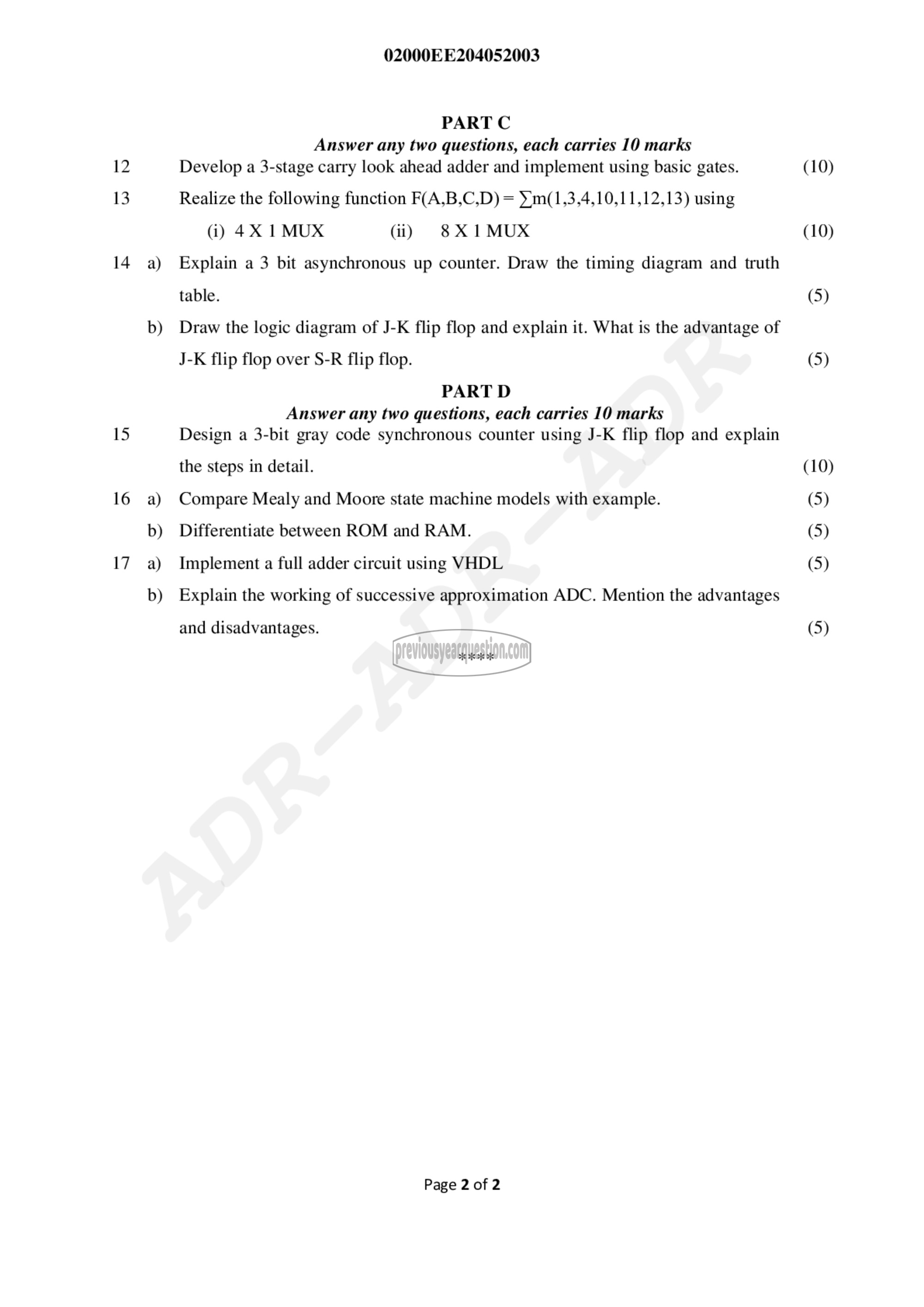 Question Paper - Digital Electronics and Logic Design-2