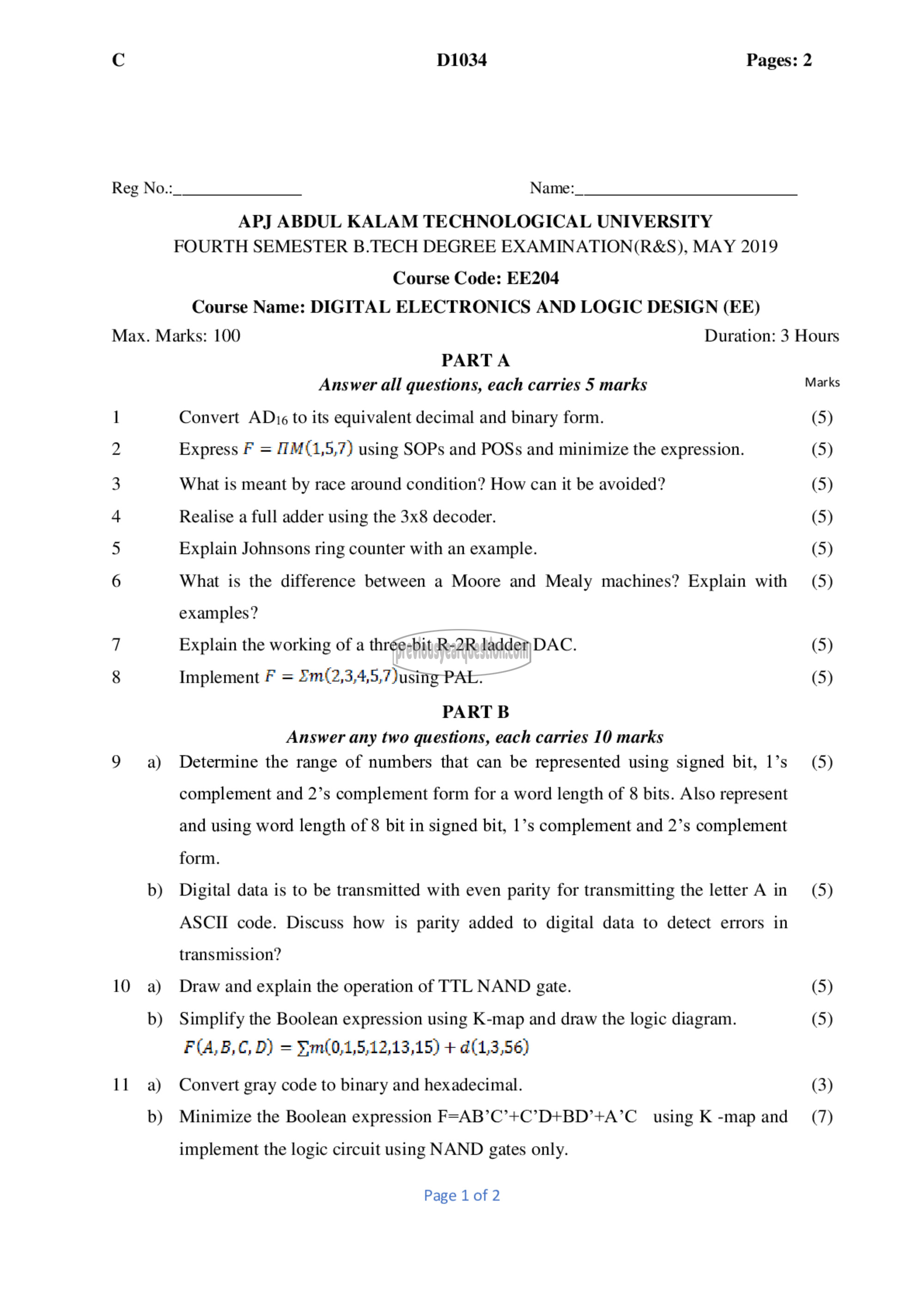 Question Paper - Digital Electronics and Logic Design-1