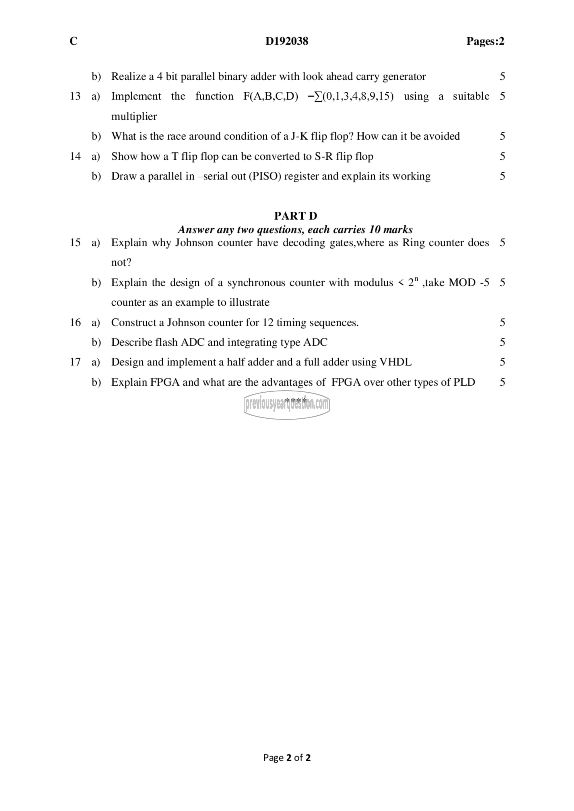 Question Paper - Digital Electronics and Logic Design-2